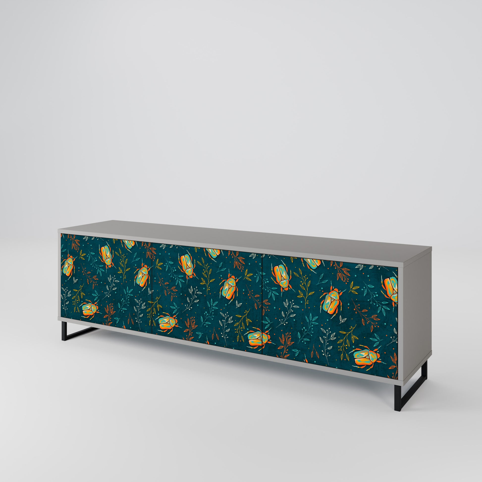 AUTUMN INSECTS 3-Door TV Stand in Grey Finish