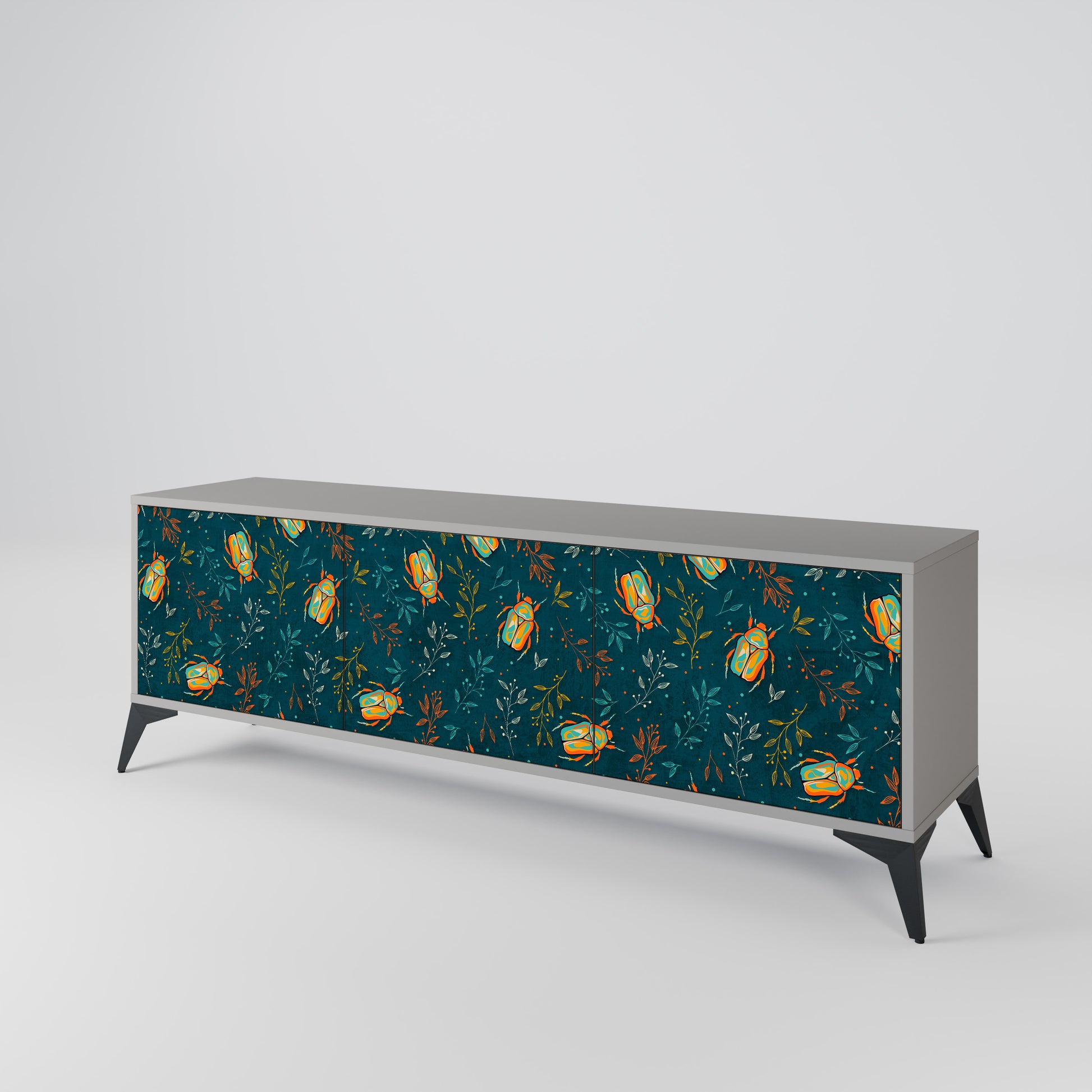 AUTUMN INSECTS 3-Door TV Stand in Grey Finish