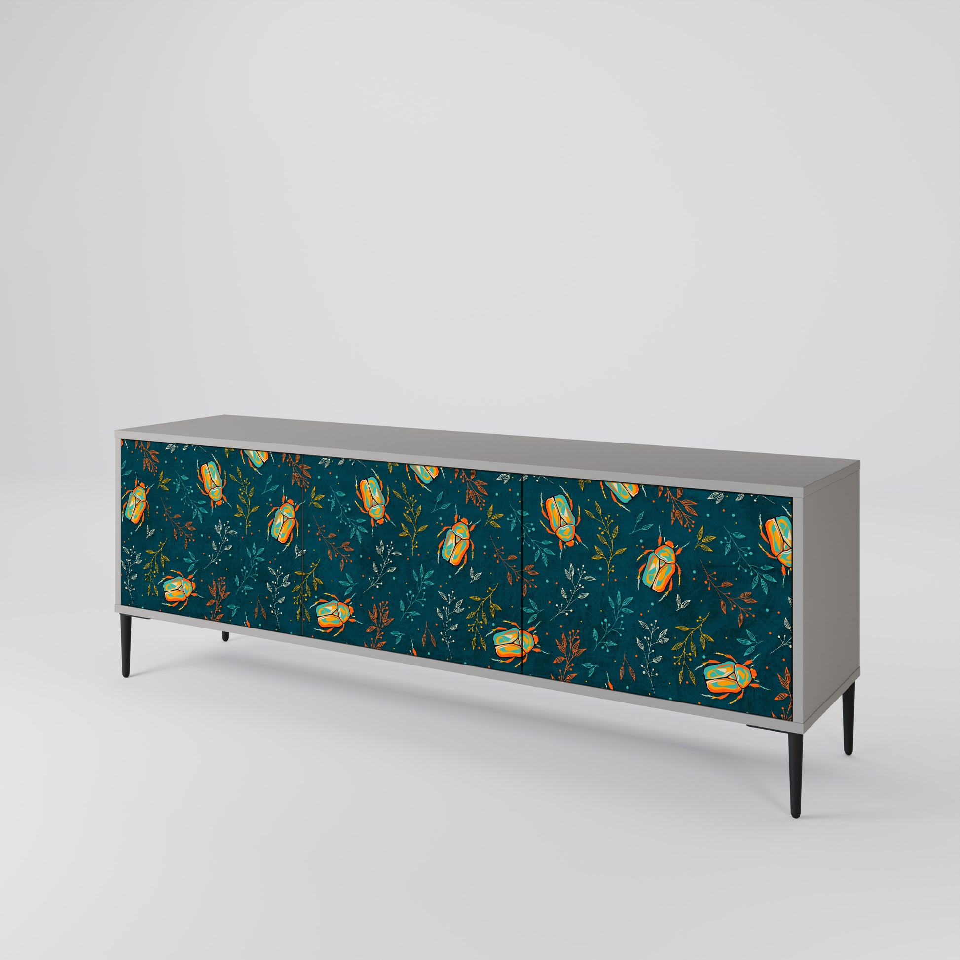 AUTUMN INSECTS 3-Door TV Stand in Grey Finish