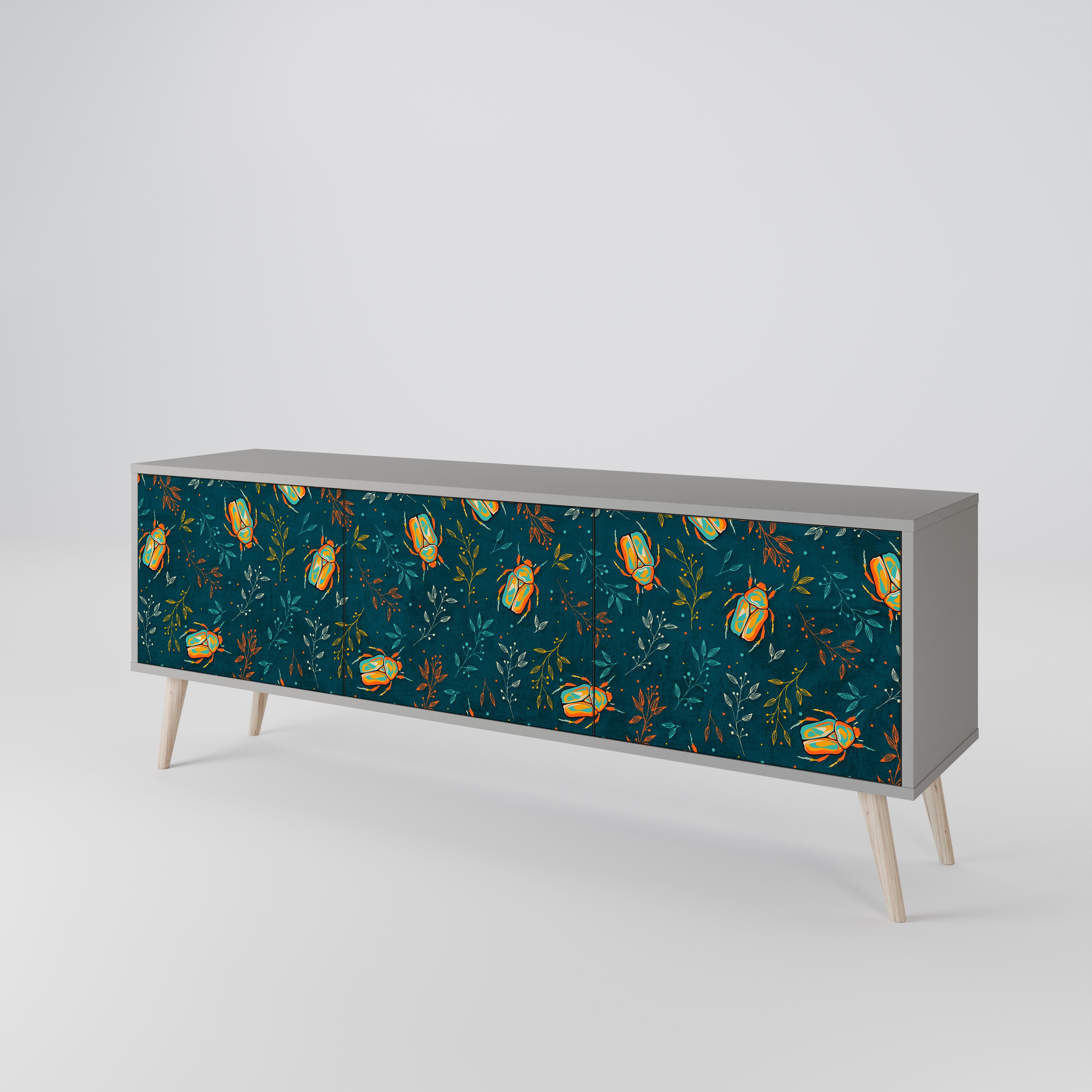 AUTUMN INSECTS 3-Door TV Stand in Grey Finish