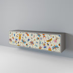 COLORFUL INSECTS Mueble de TV de 3 Puertas en Acabado Gris