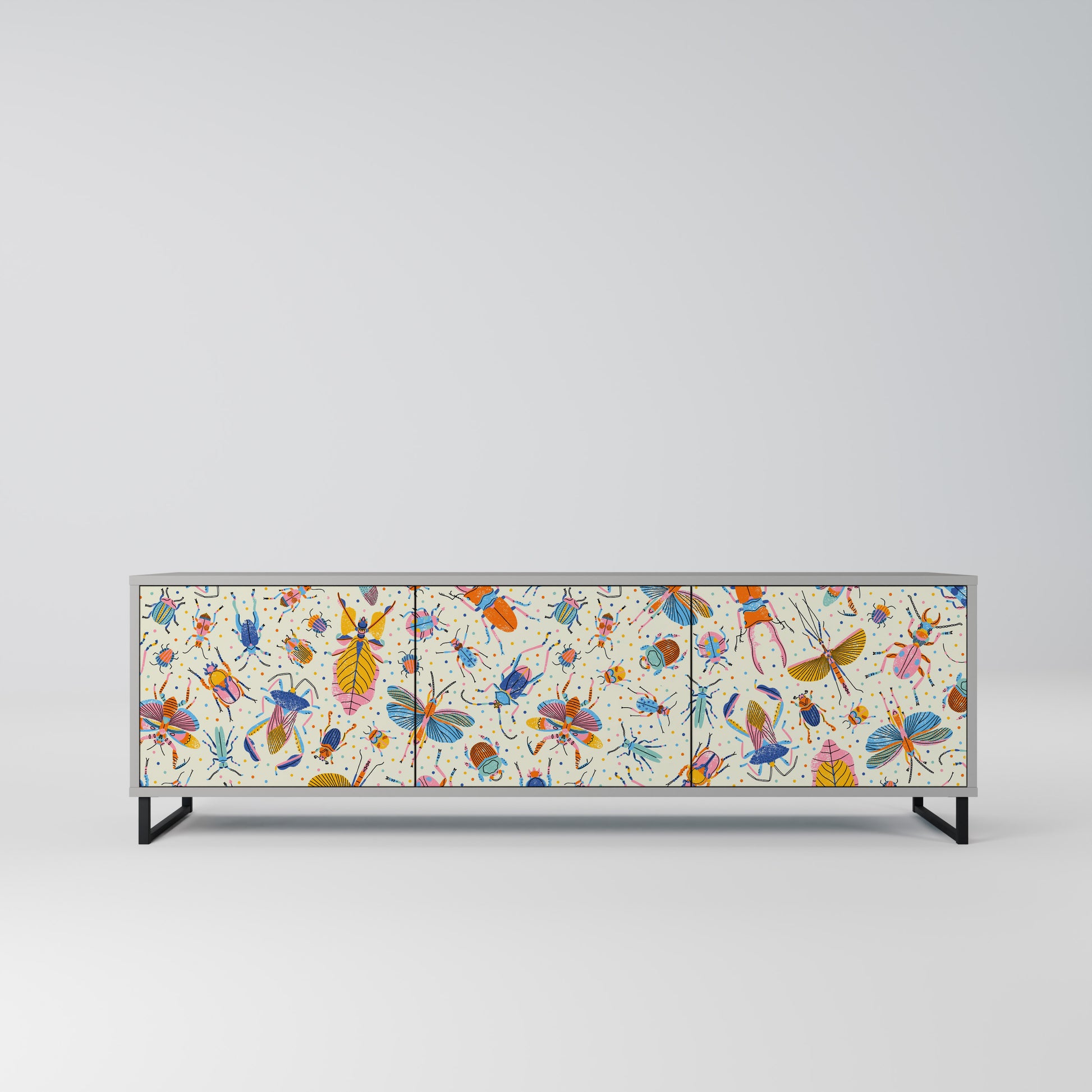 COLORFUL INSECTS 3-Door TV Stand in Grey Finish
