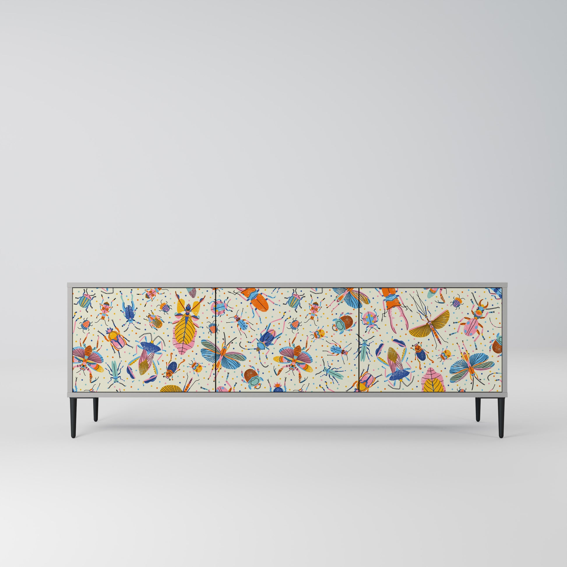 COLORFUL INSECTS 3-Door TV Stand in Grey Finish
