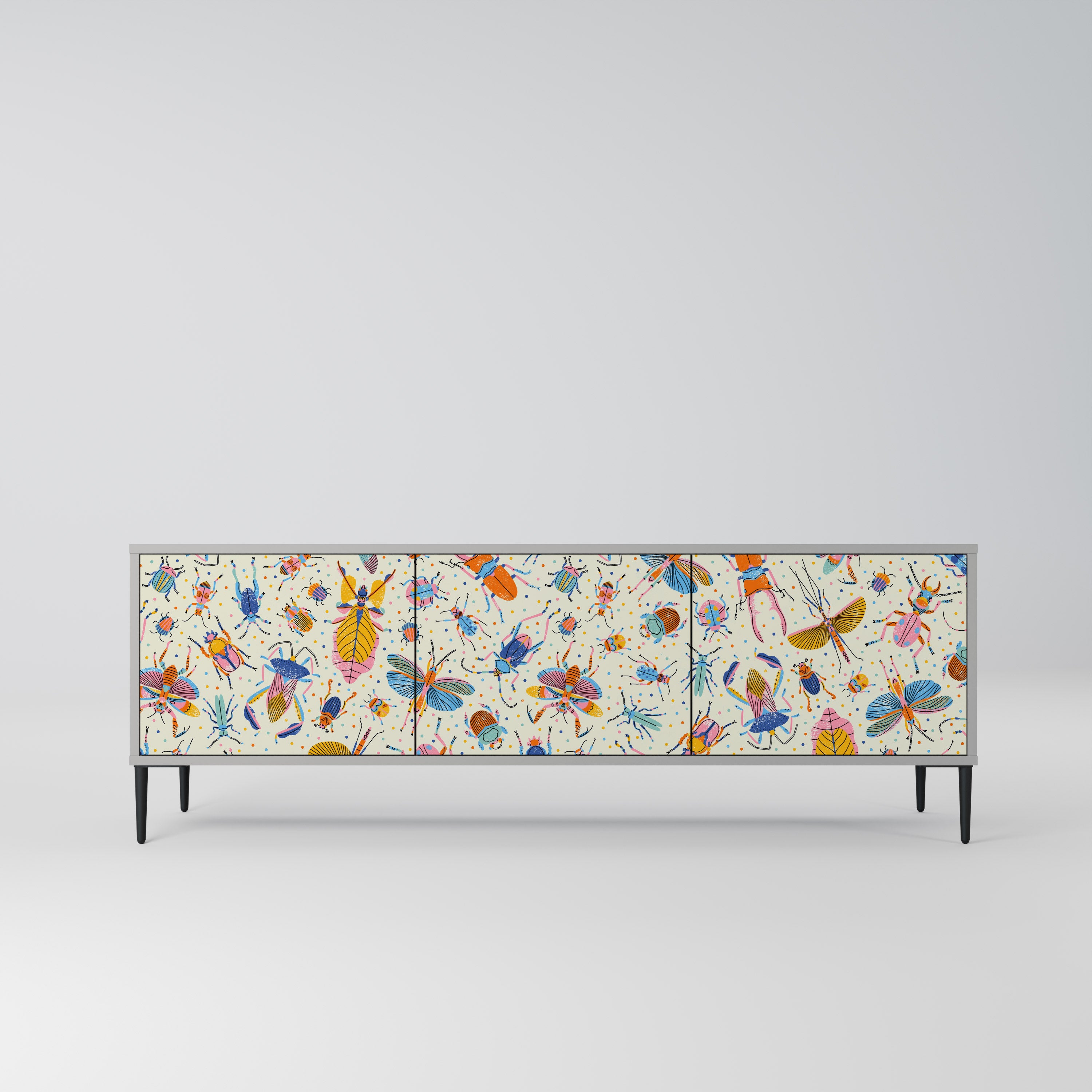 COLORFUL INSECTS 3-Door TV Stand in Grey Finish