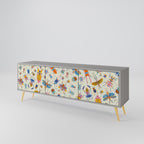 COLORFUL INSECTS Mueble de TV de 3 Puertas en Acabado Gris