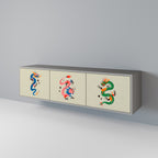 MYTHOLOGICAL CREATURES Mueble de TV de 3 Puertas en Acabado Gris