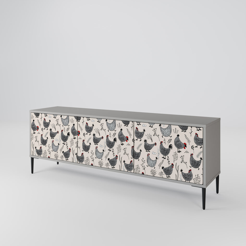 HAPPY HENS 3-Door TV Stand in Grey Finish