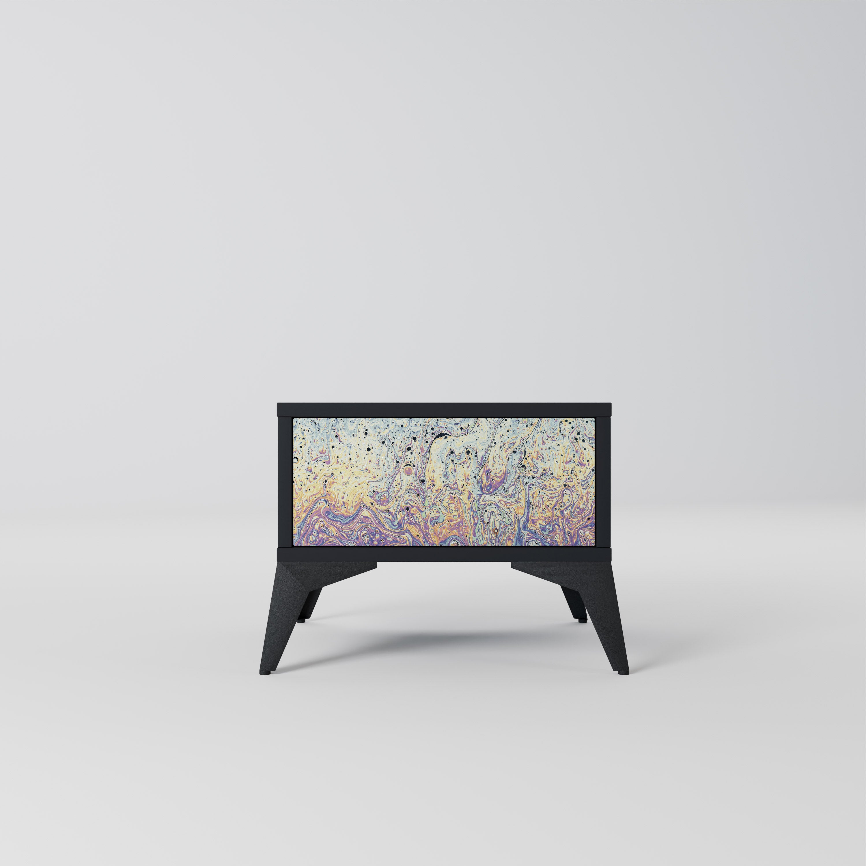 Mesita de noche MOSAICO DE COLORES en acabado negro
