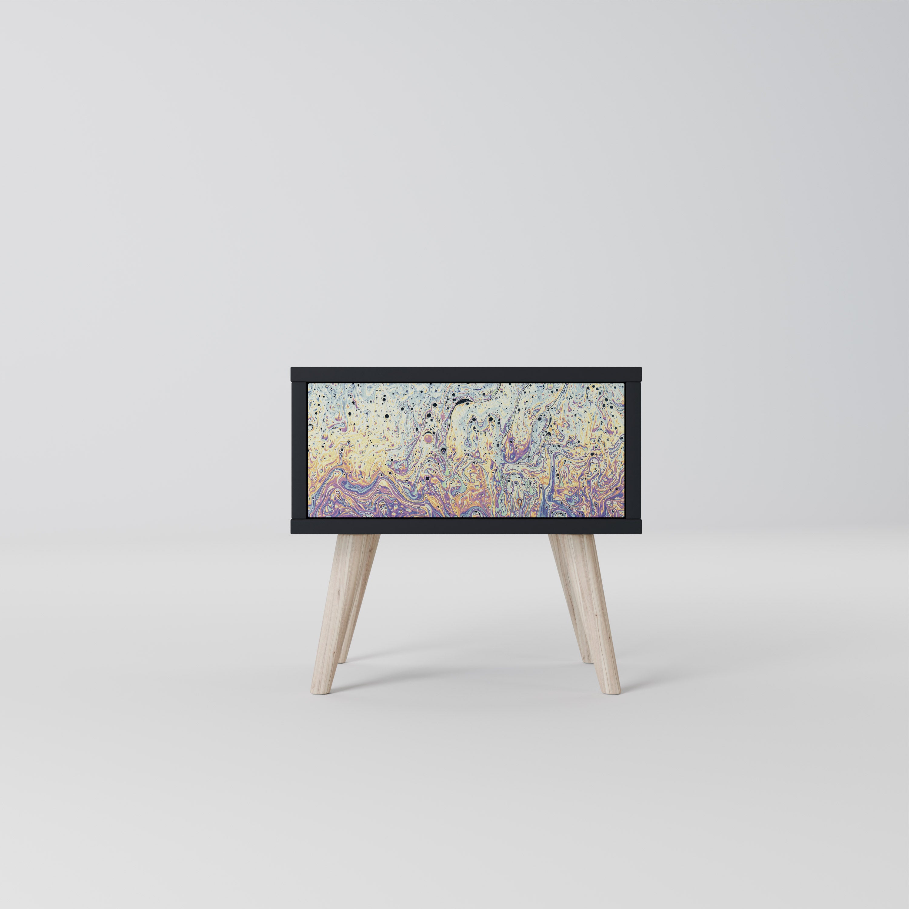 Mesita de noche MOSAICO DE COLORES en acabado negro