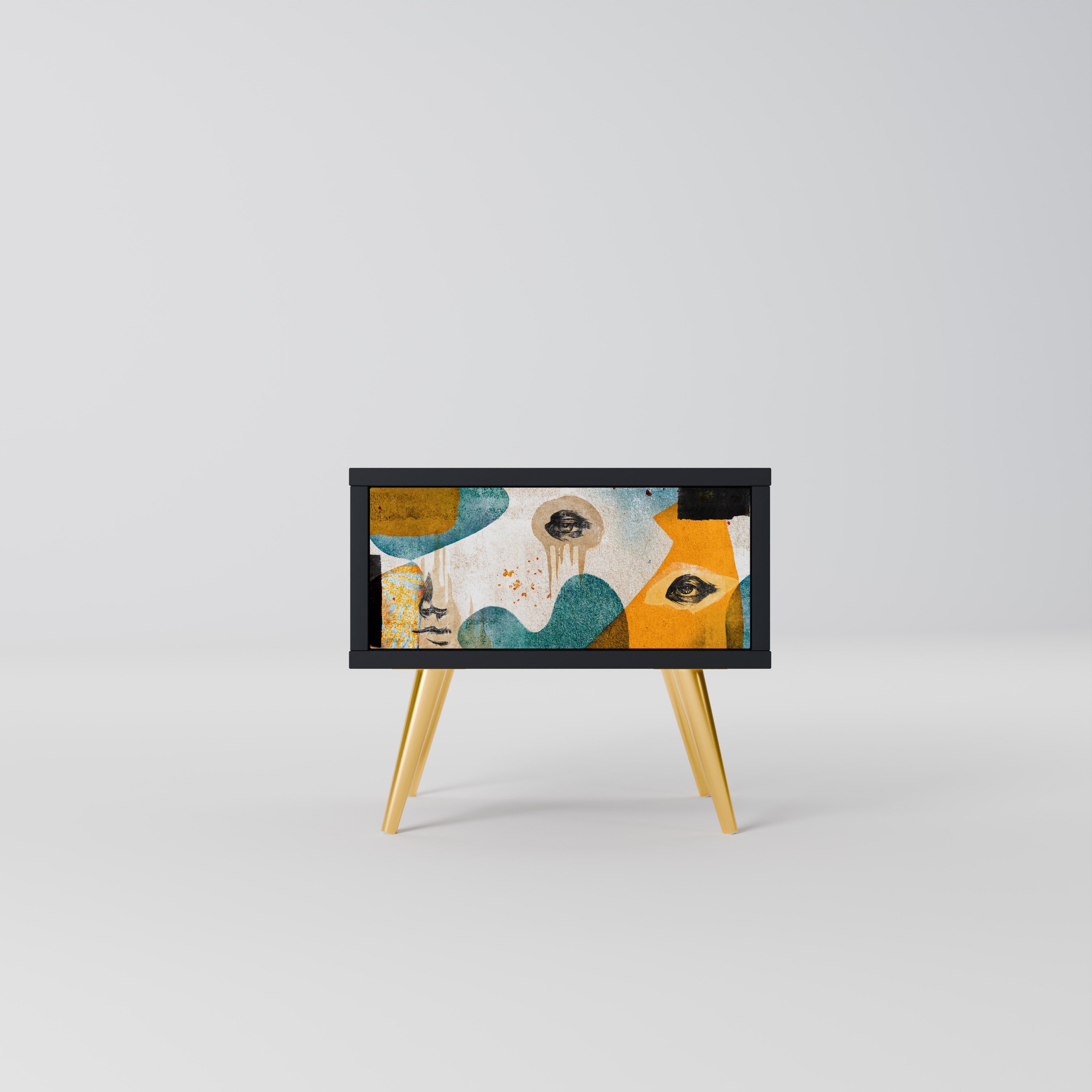 ABSTRACT FACES Nightstand in Black Finish
