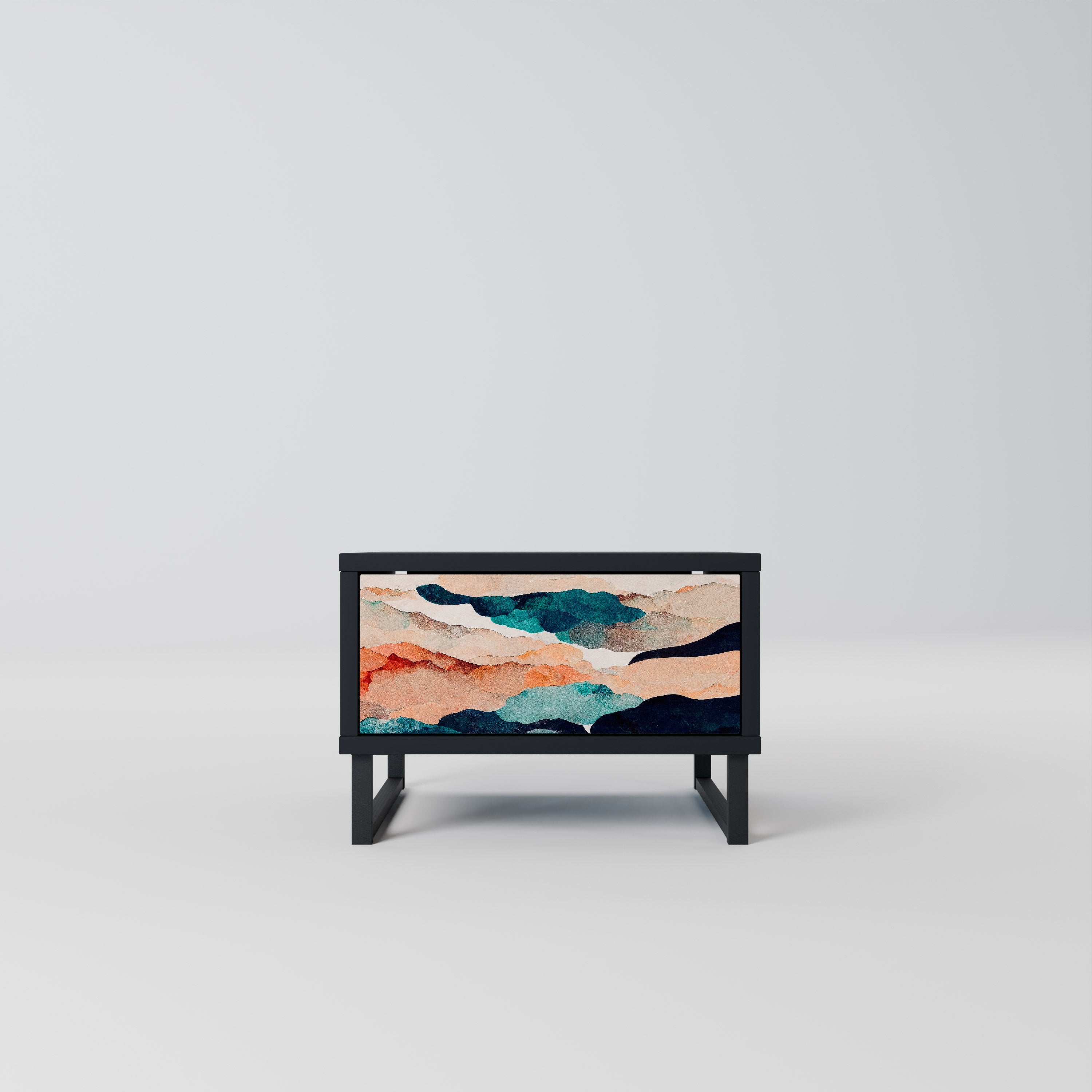 Mesita de noche PAISAJE ABSTRACTO en acabado negro