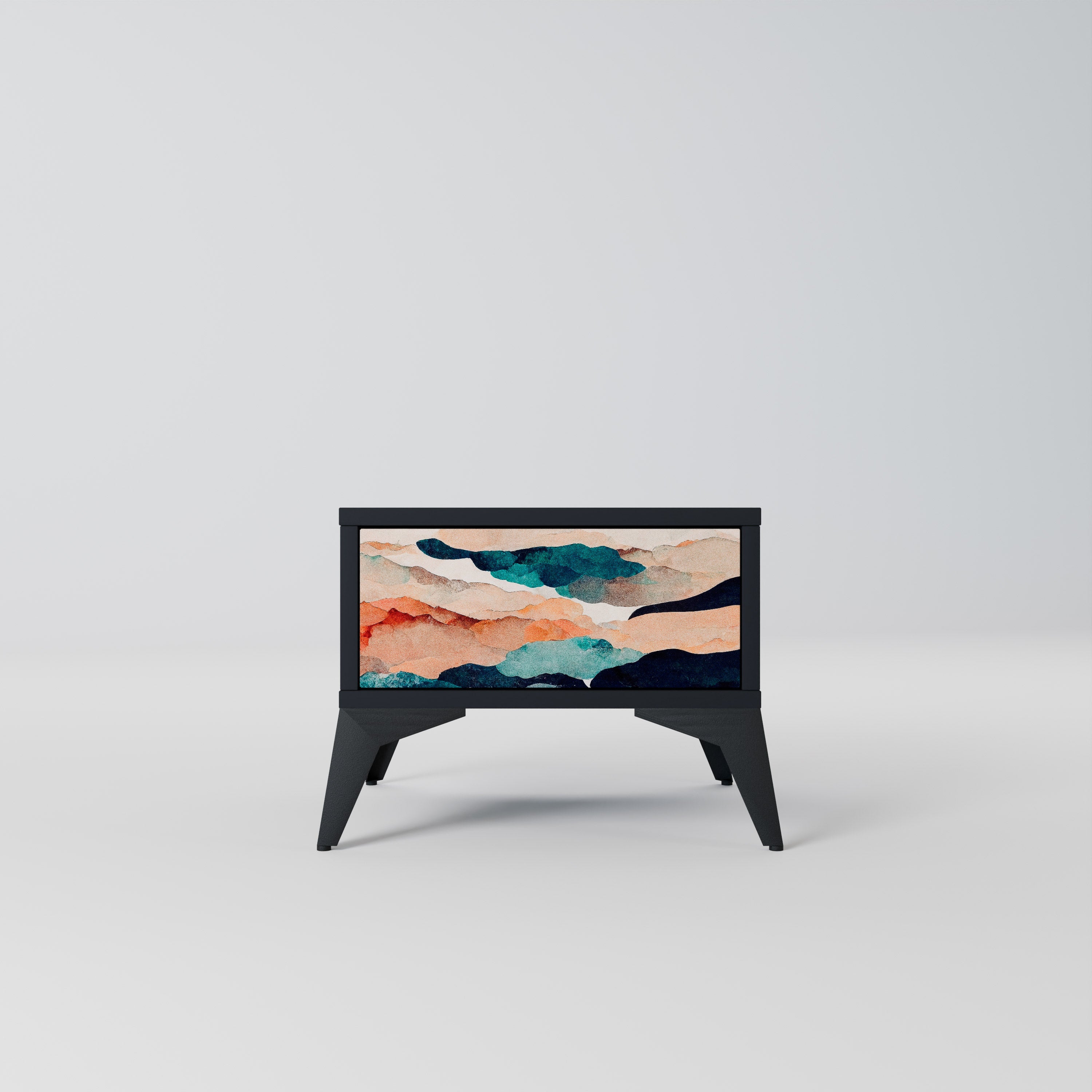 Mesita de noche PAISAJE ABSTRACTO en acabado negro