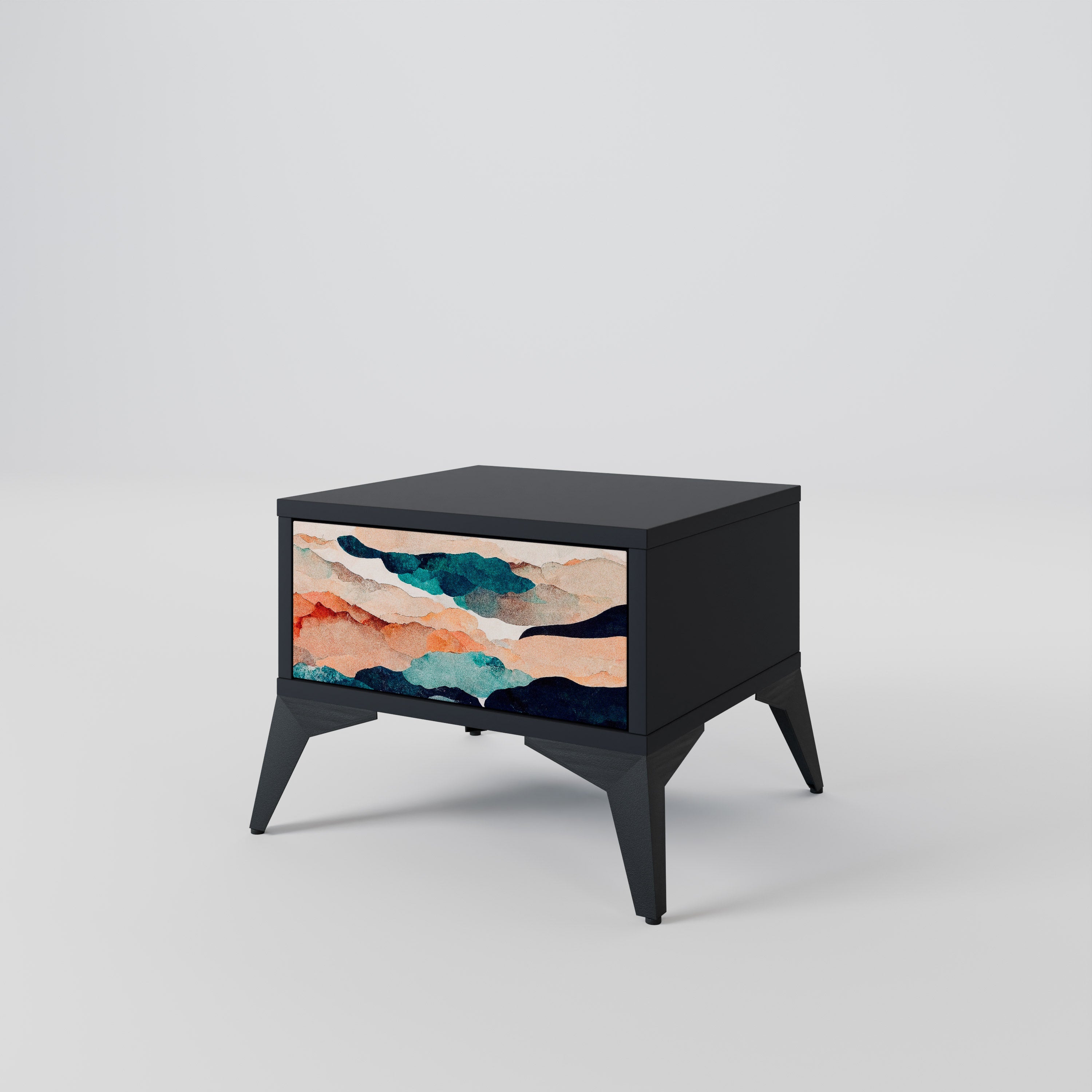 Mesita de noche PAISAJE ABSTRACTO en acabado negro