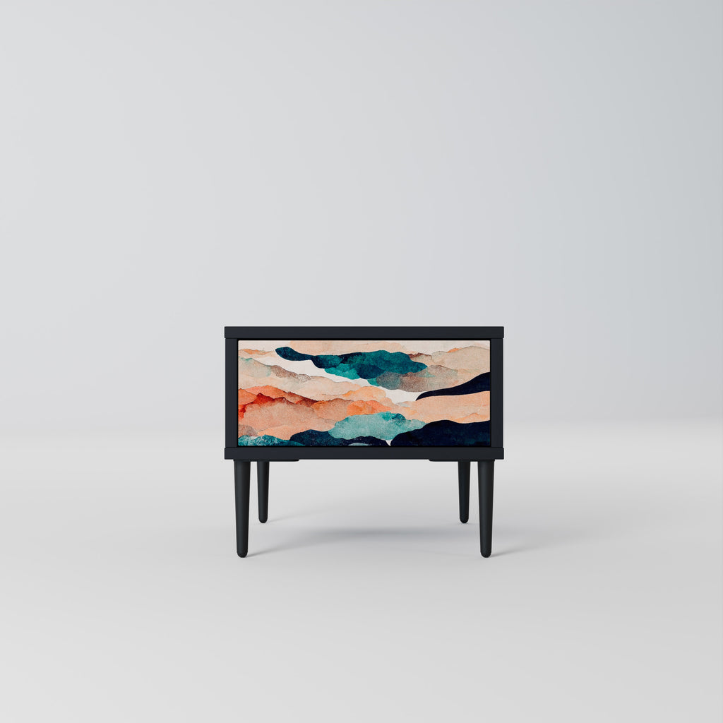 Mesita de noche PAISAJE ABSTRACTO en acabado negro