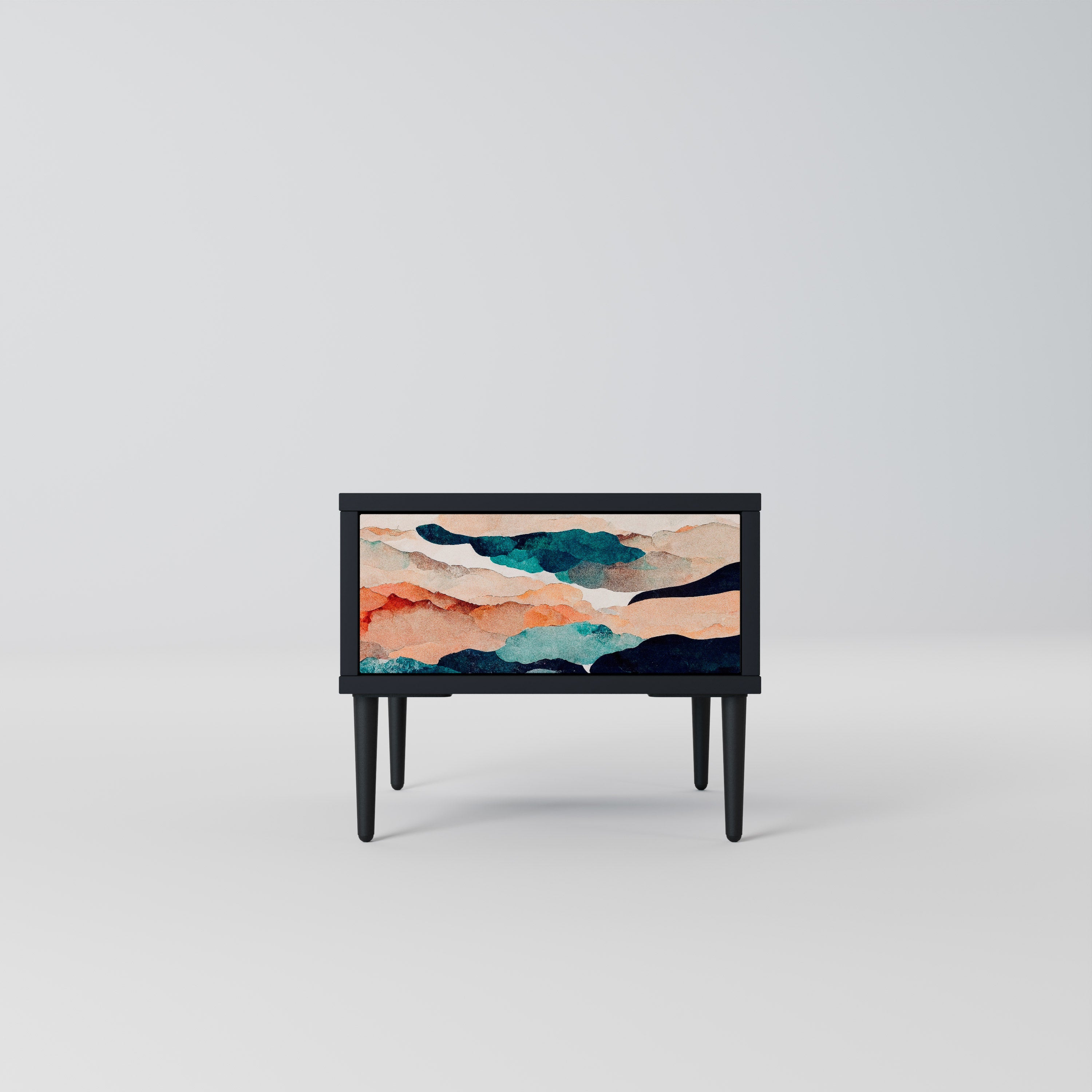 Mesita de noche PAISAJE ABSTRACTO en acabado negro