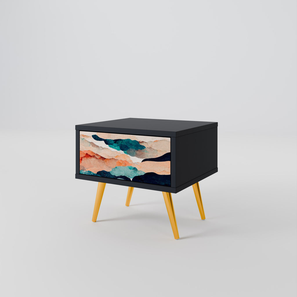 Mesita de noche PAISAJE ABSTRACTO en acabado negro