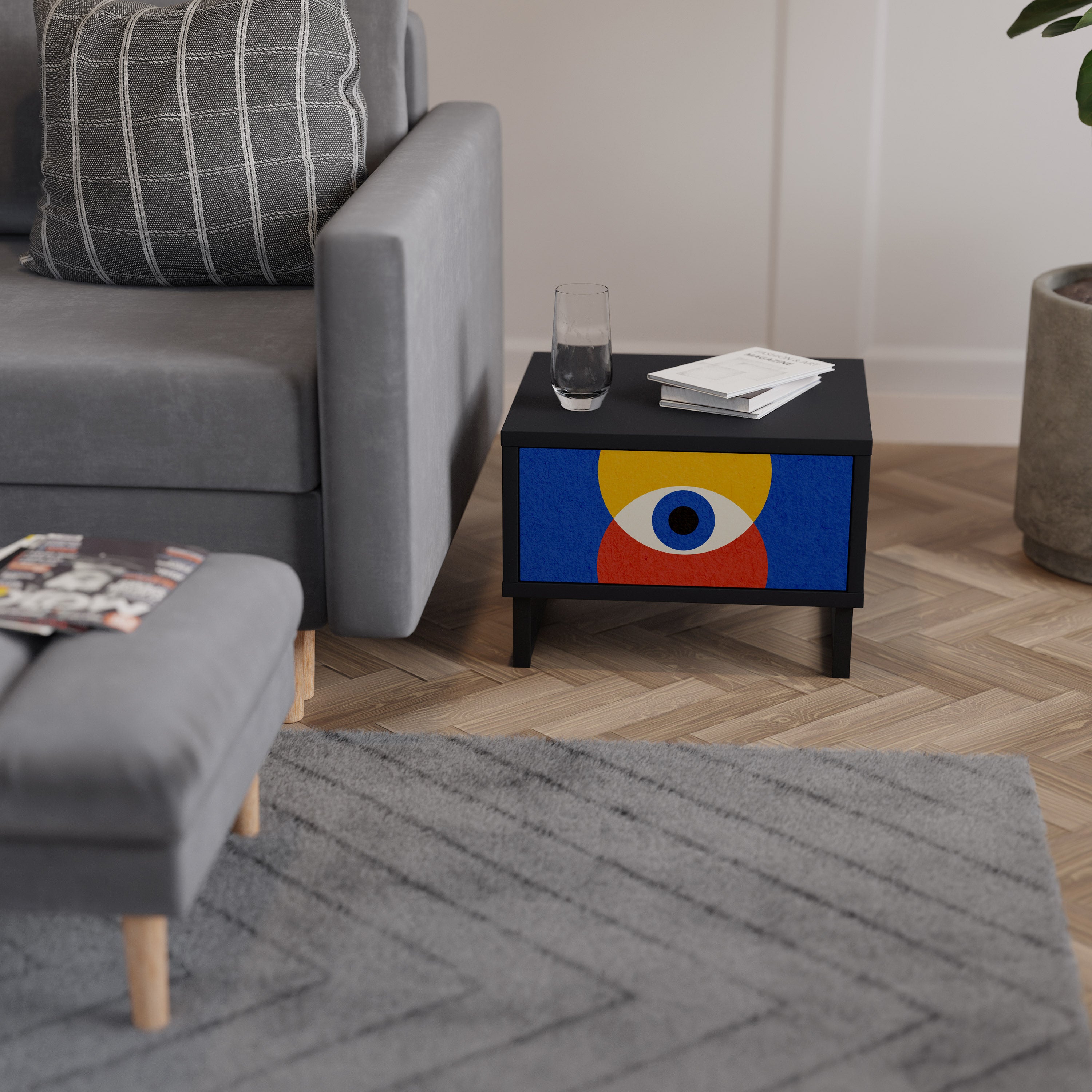 Mesita de noche GEOMETRIC EYES en acabado negro