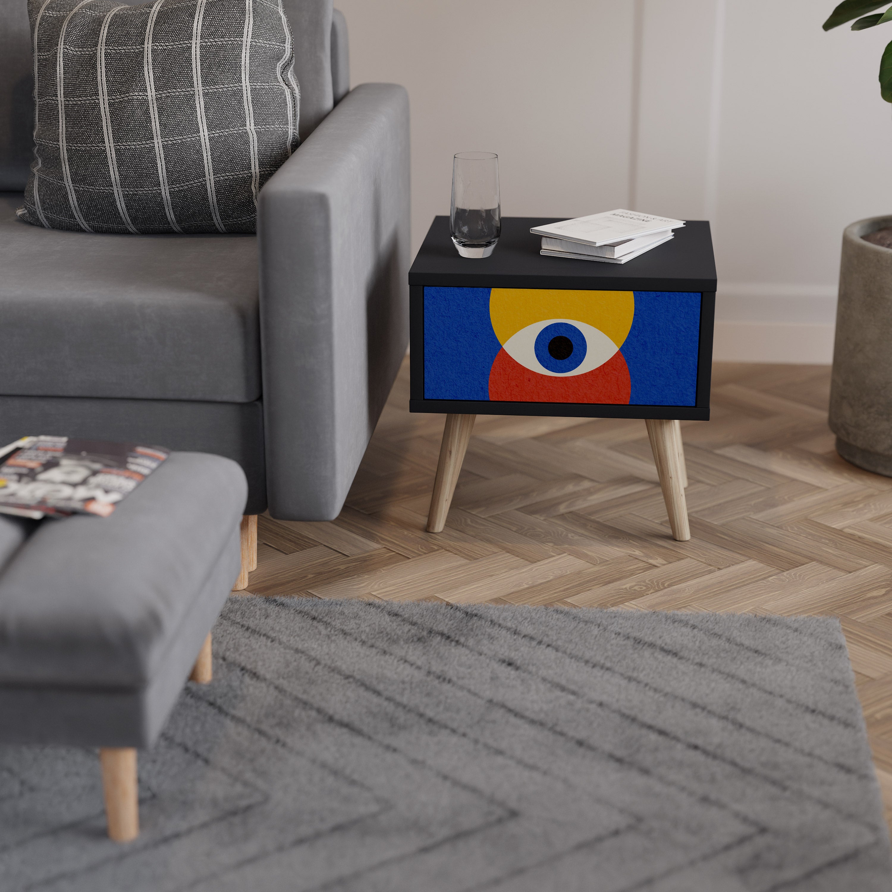 Mesita de noche GEOMETRIC EYES en acabado negro