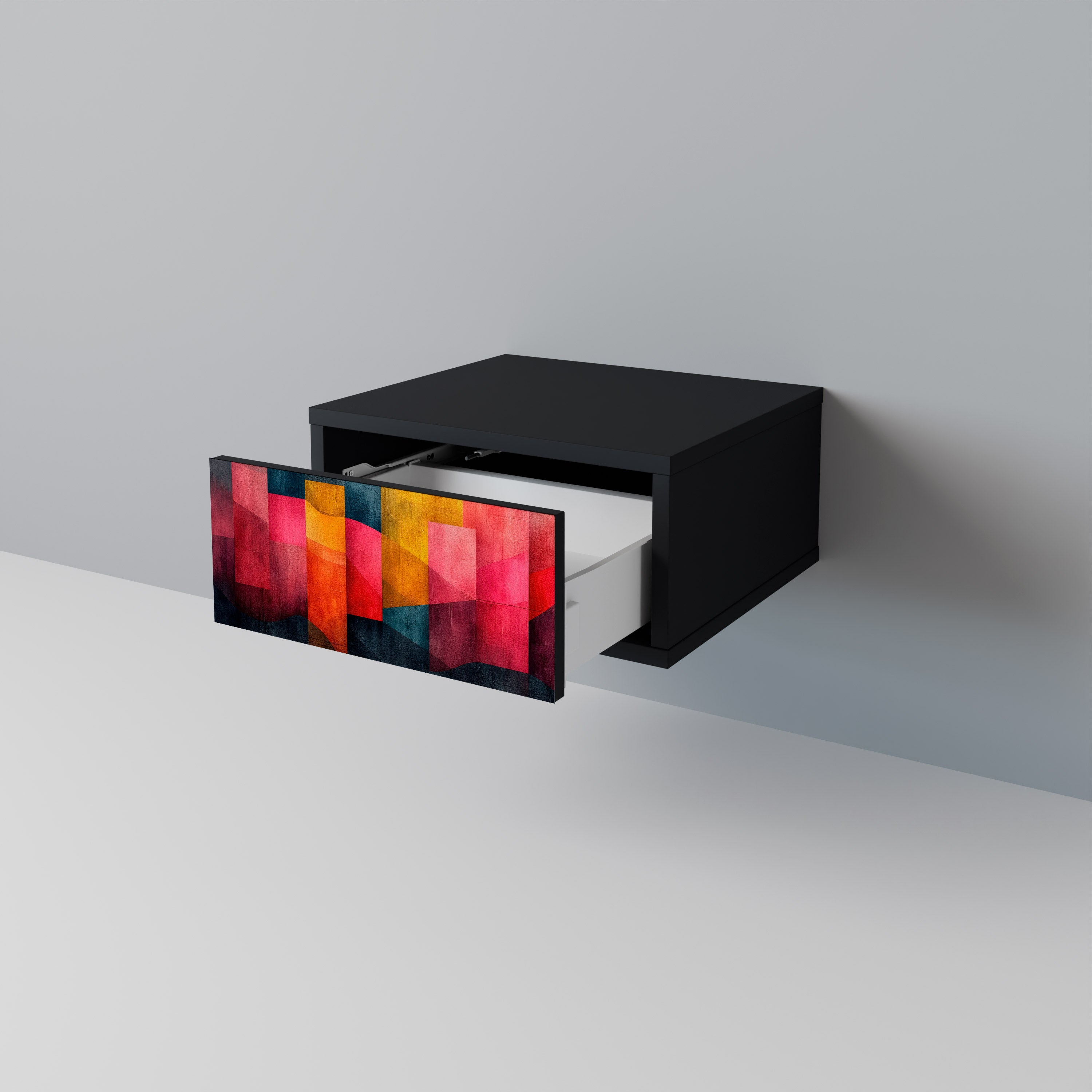 SONIDOS COLORIDOS Mesita de noche en acabado negro