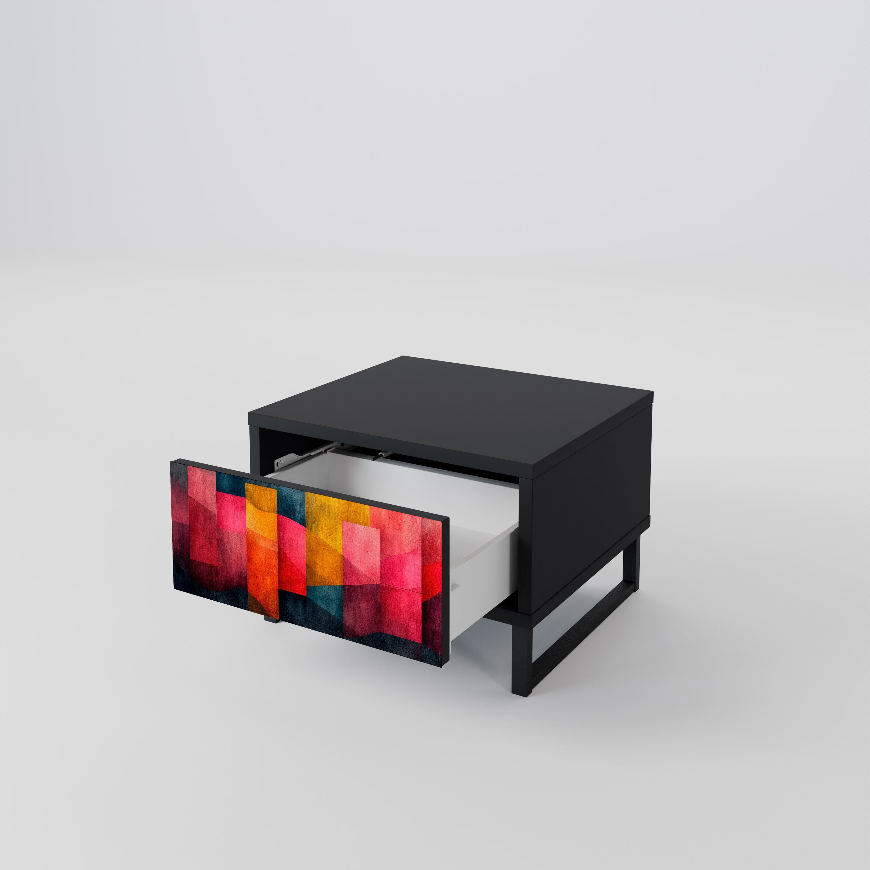 SONIDOS COLORIDOS Mesita de noche en acabado negro