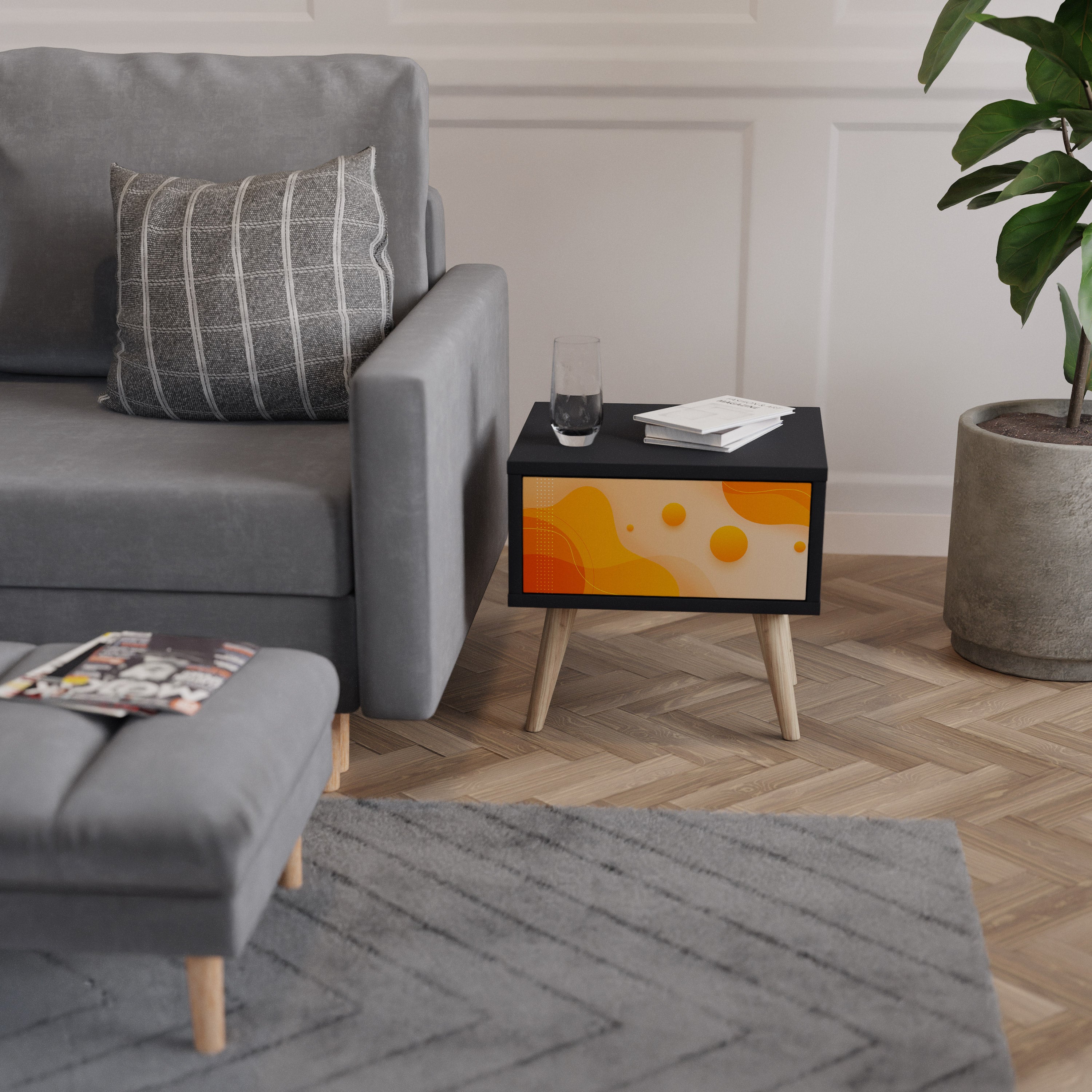 ORANGE ARRANGEMENT Nightstand in Black Finish