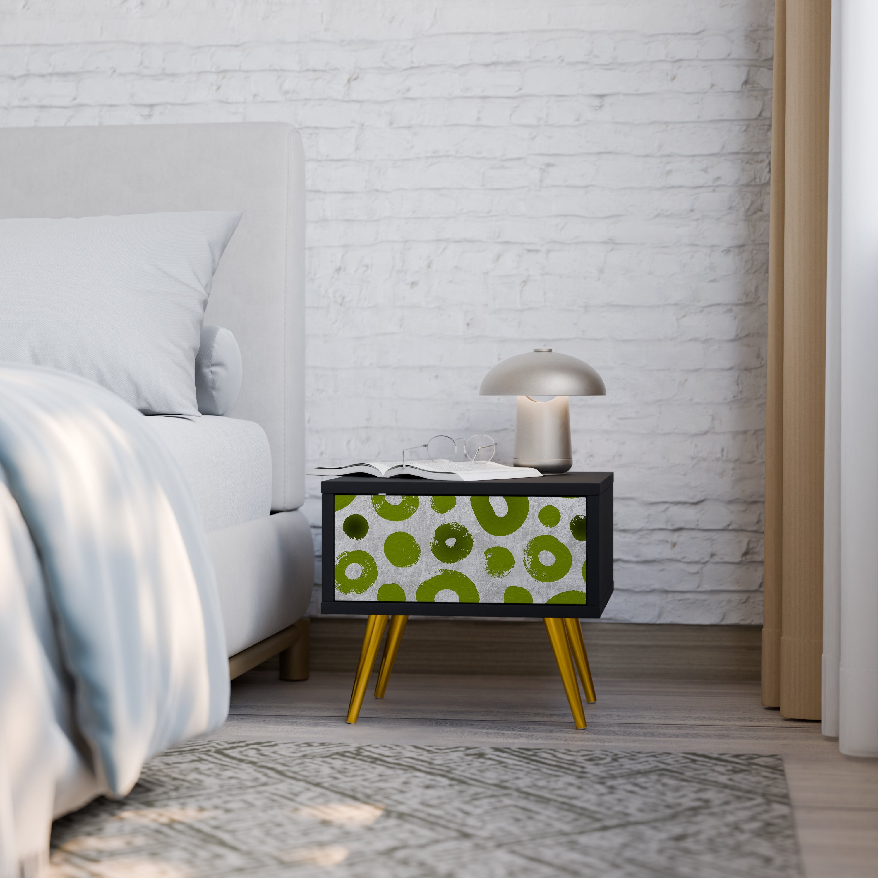 GREEN RHAPSODY Nightstand in Black Finish