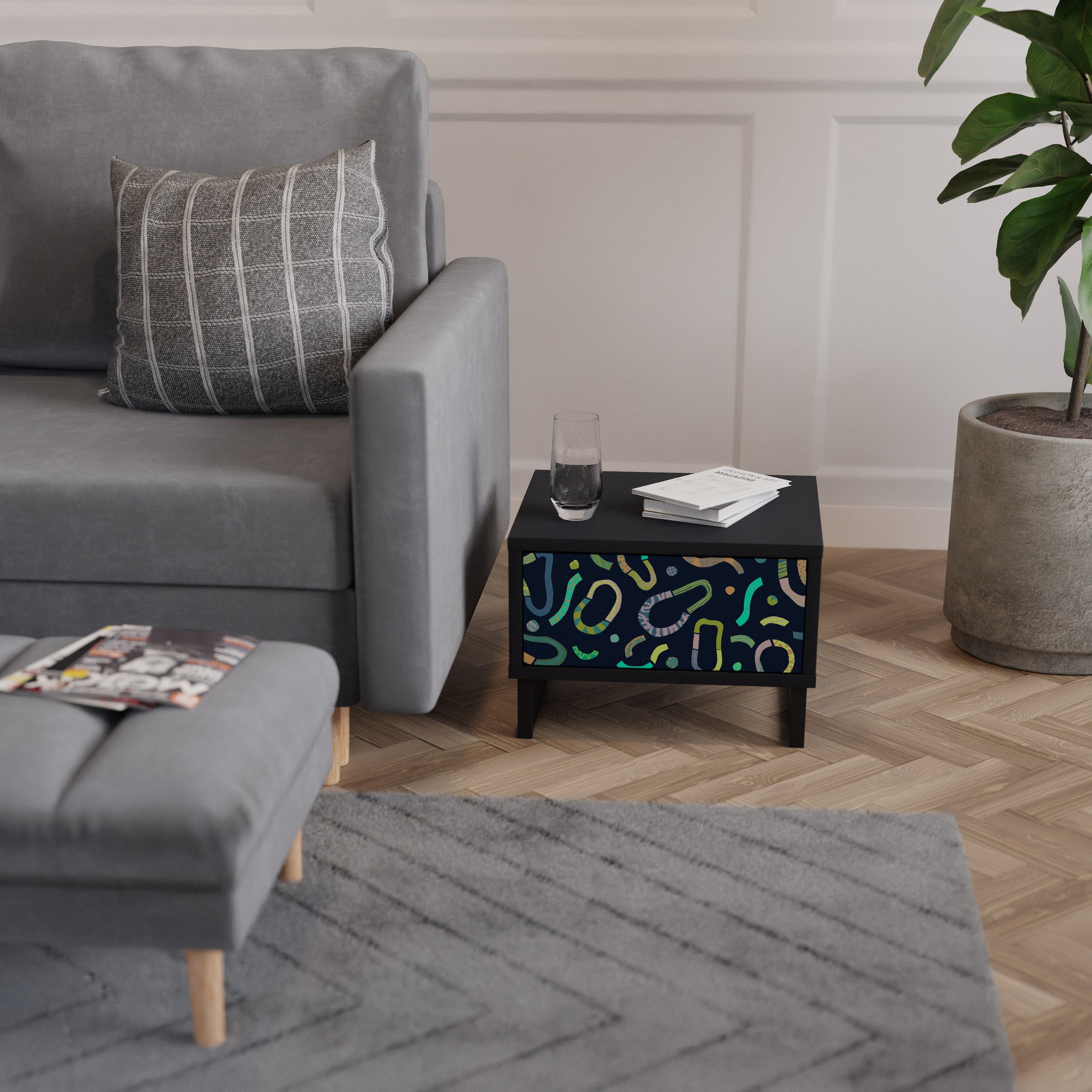 CONTRAST DANCE Nightstand in Black Finish