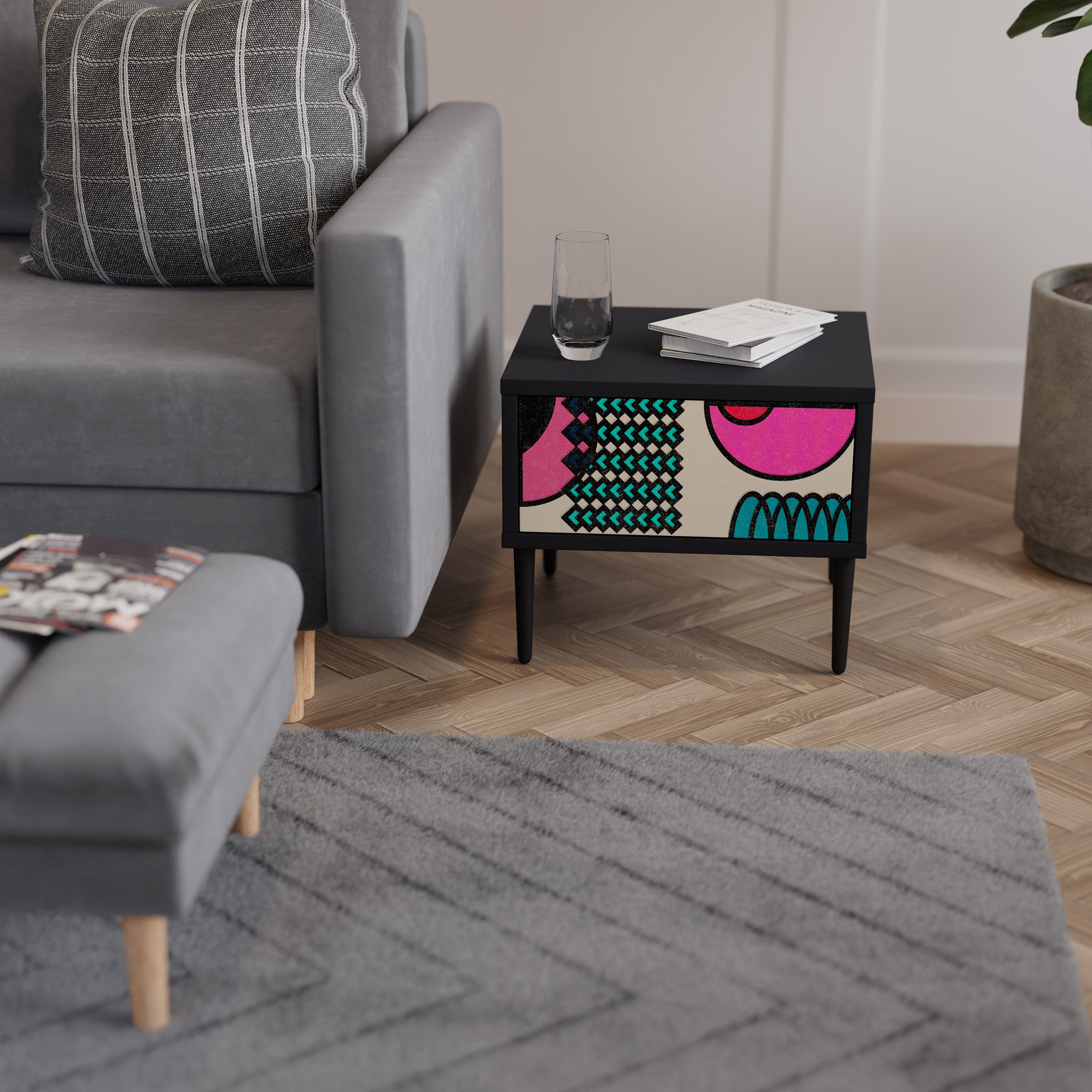 GEOMETRIC RHAPSODY Nightstand in Black Finish