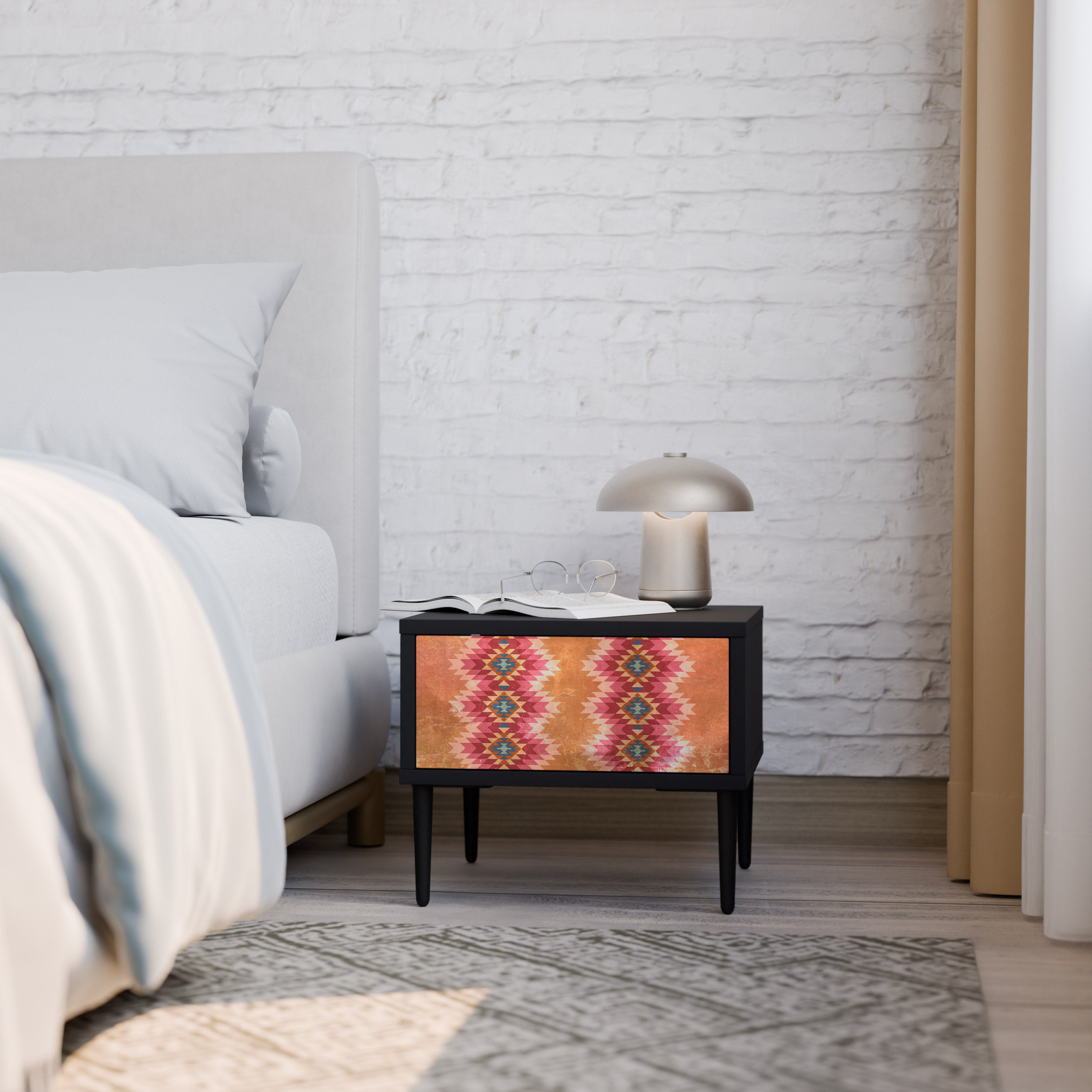INDIAN FOLK Nightstand in Black Finish