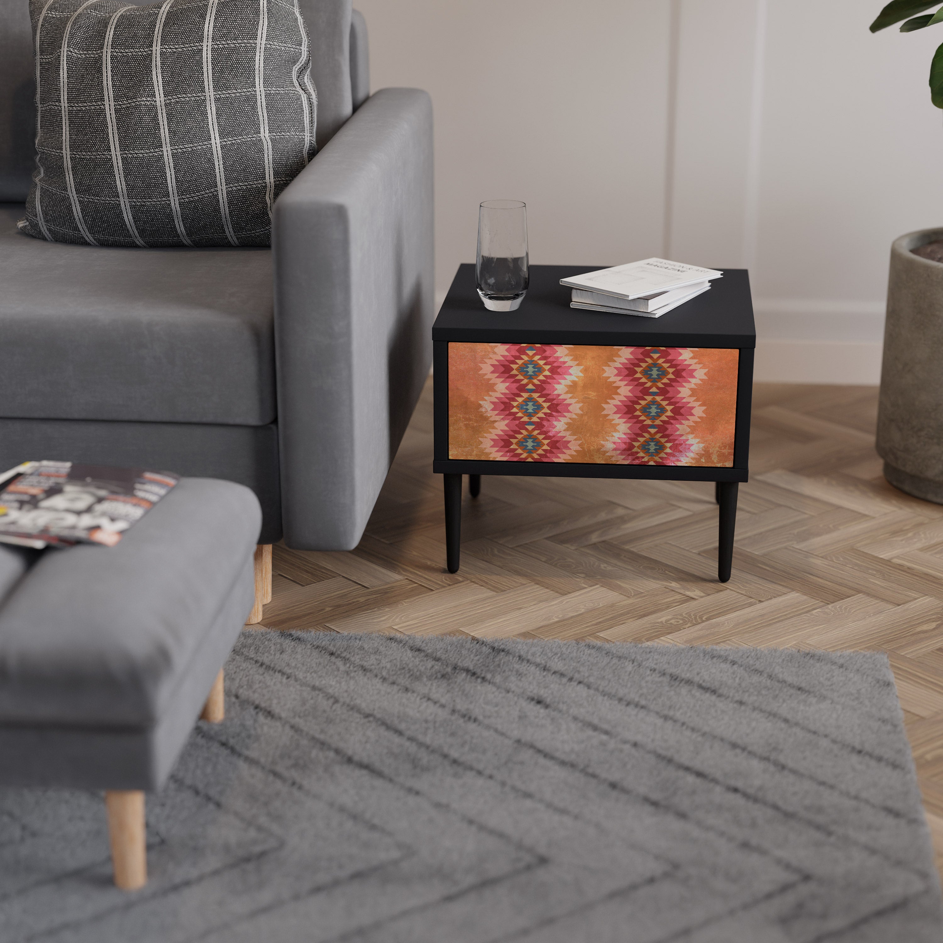 INDIAN FOLK Nightstand in Black Finish