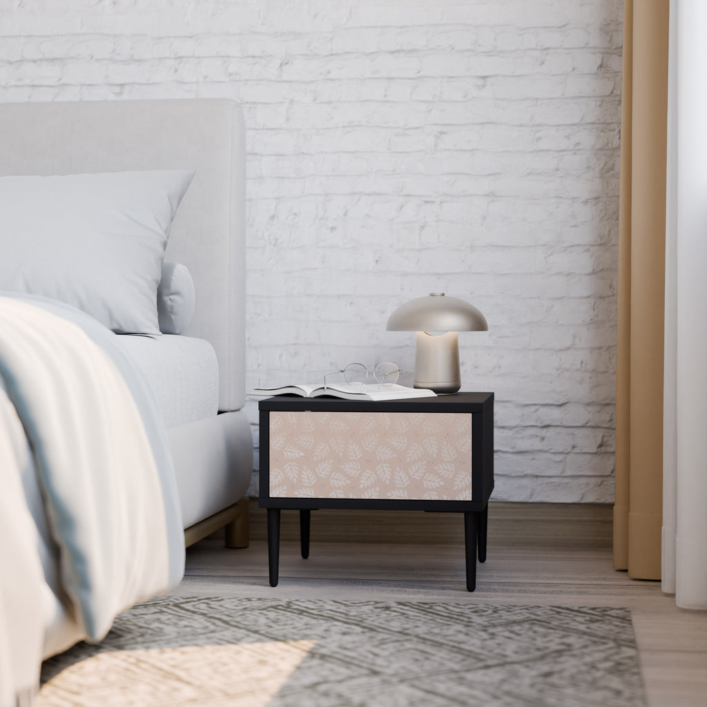 LEAVES ON BEIGE Nightstand in Black Finish