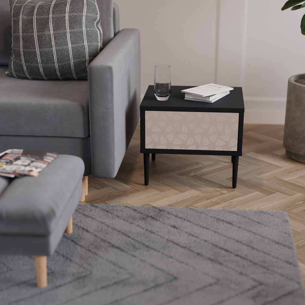 LEAVES ON BEIGE Nightstand in Black Finish