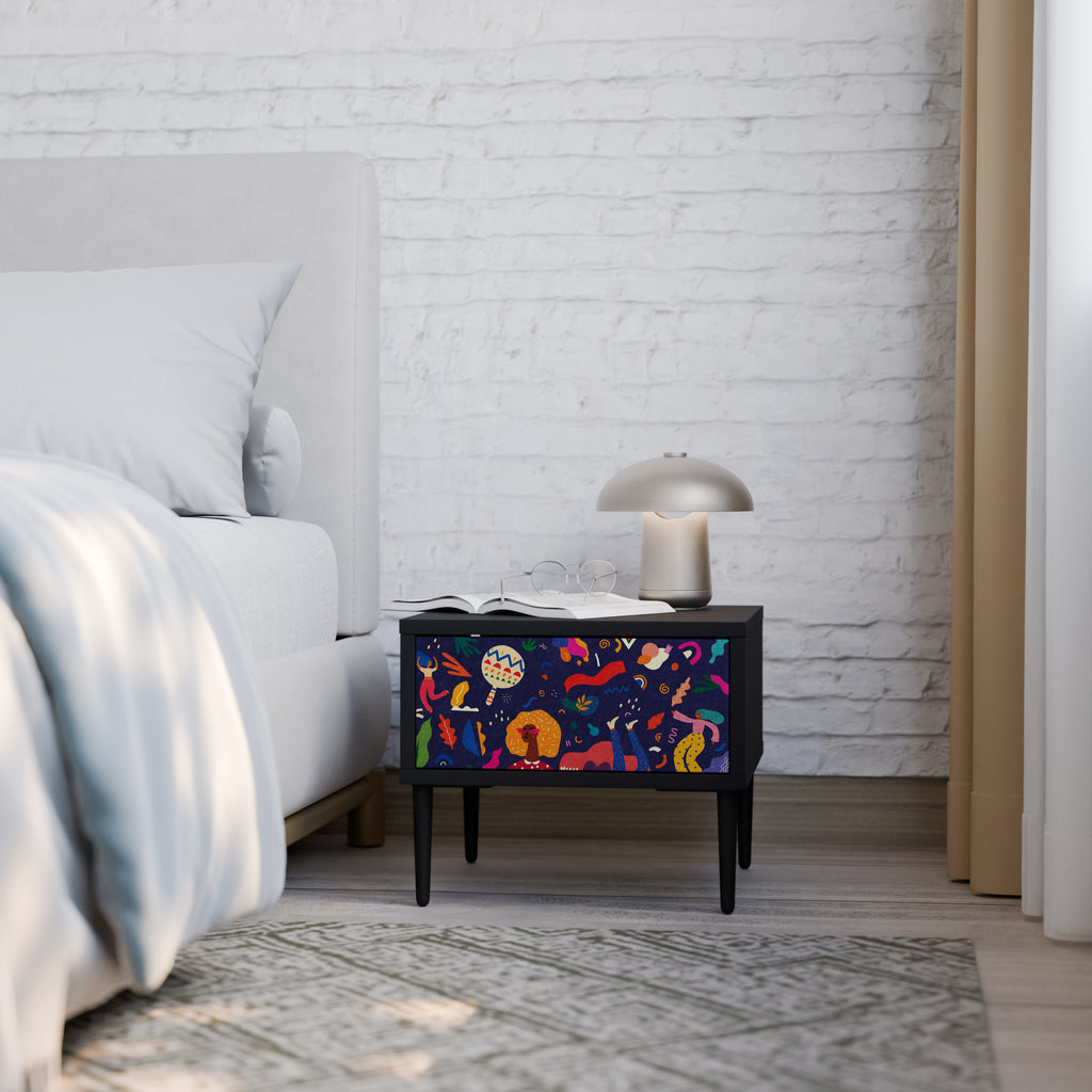 FESTIVE PLEASURES Nightstand in Black Finish