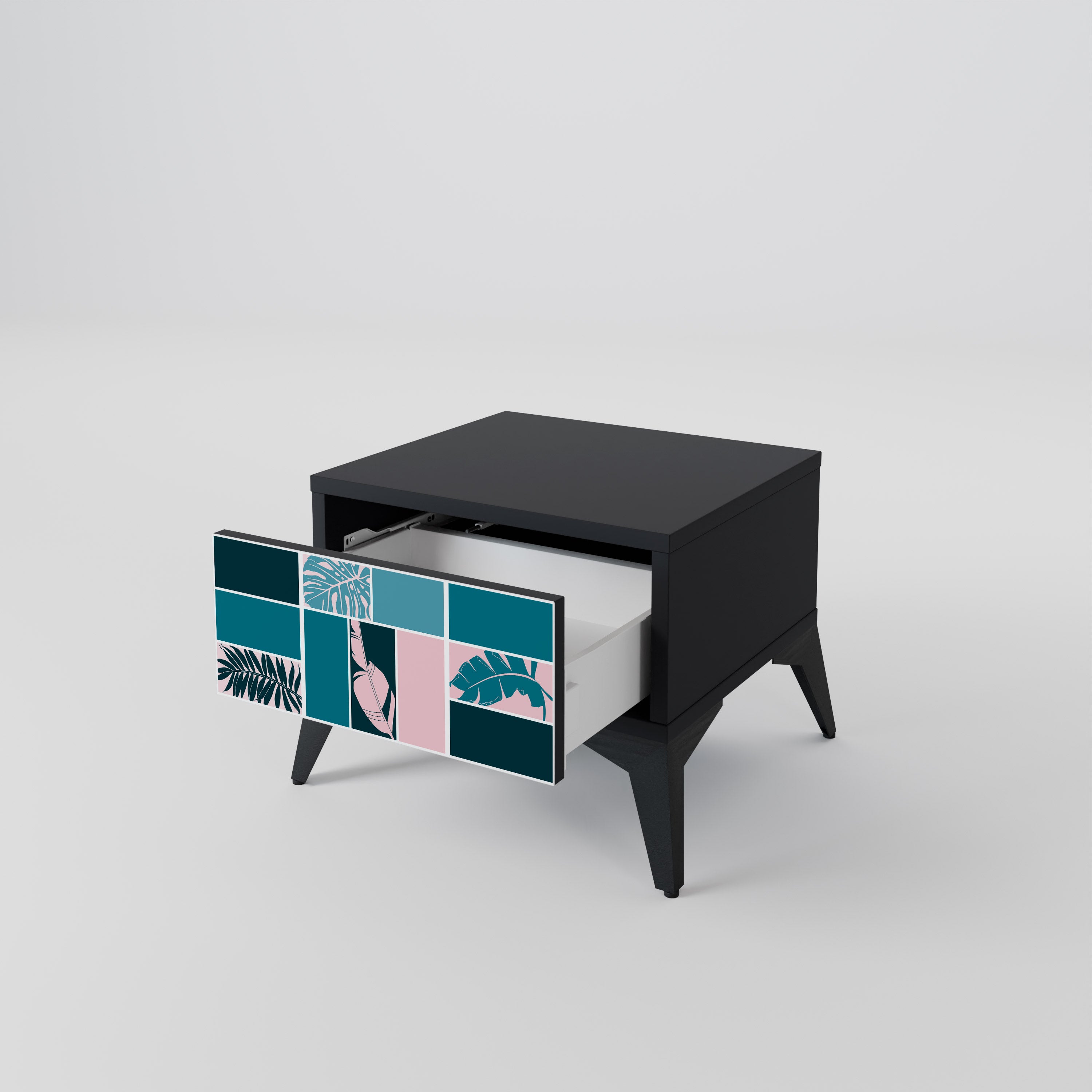 COMBINACIÓN DE FORMAS Mesita de noche en Acabado Negro