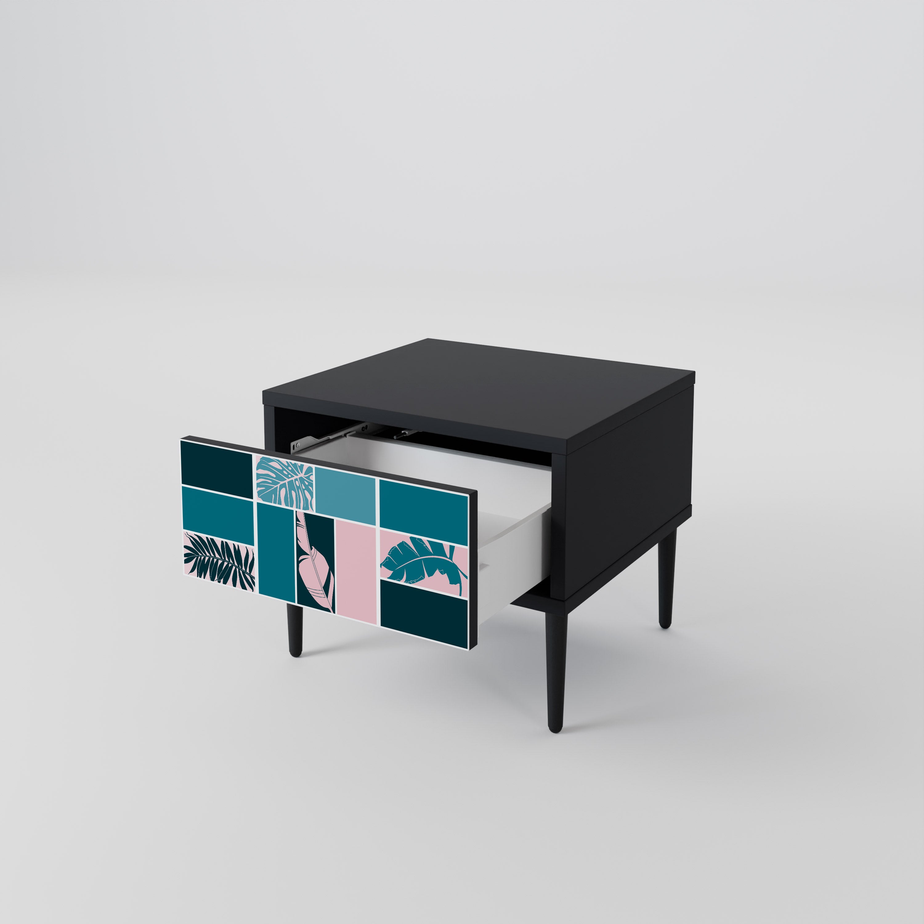 COMBINACIÓN DE FORMAS Mesita de noche en Acabado Negro