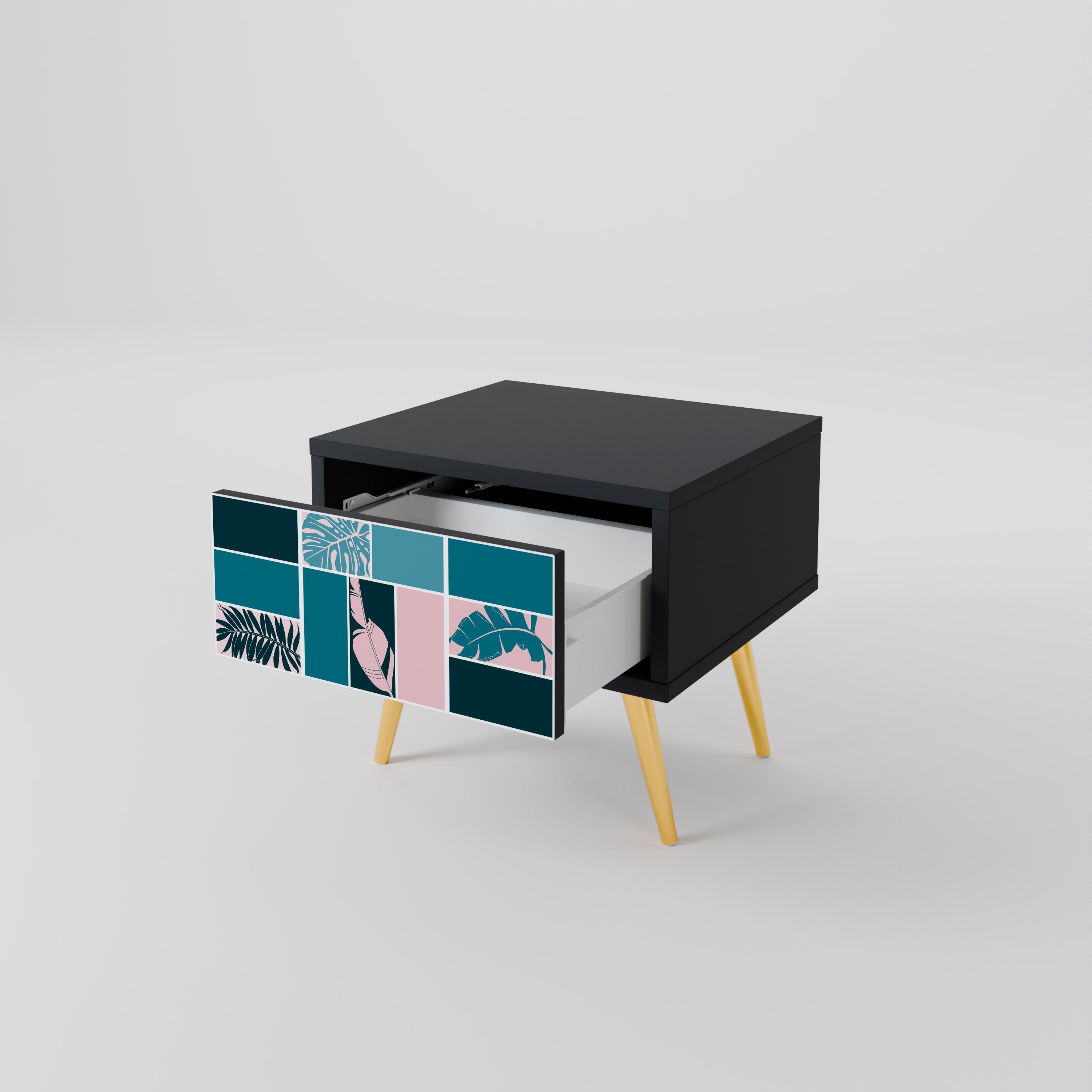 COMBINACIÓN DE FORMAS Mesita de noche en Acabado Negro