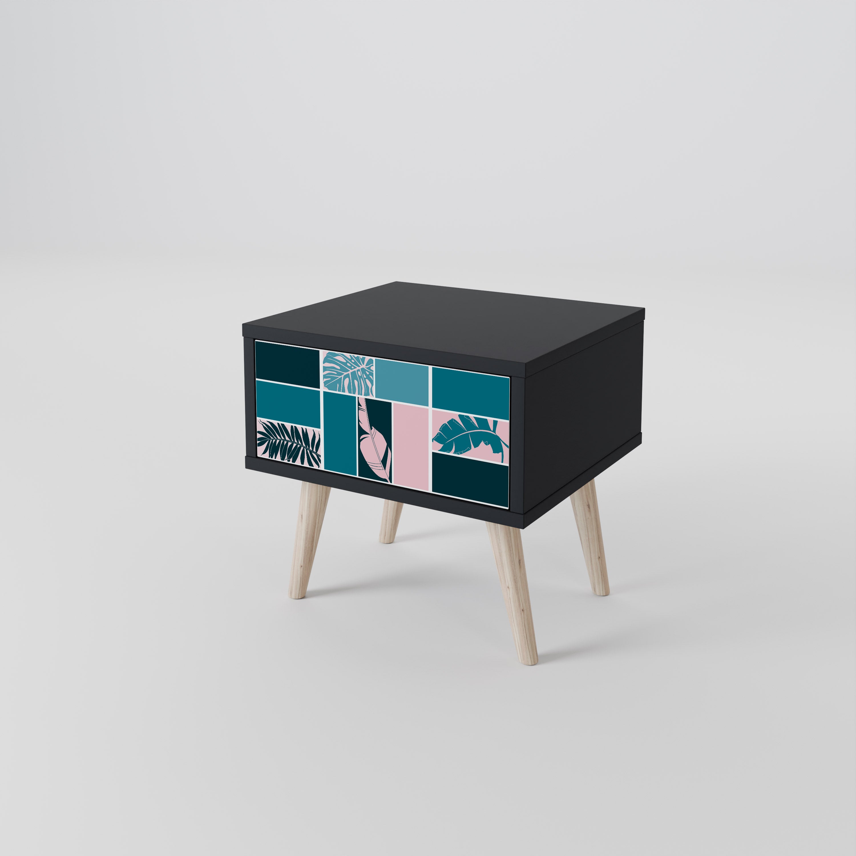 COMBINACIÓN DE FORMAS Mesita de noche en Acabado Negro