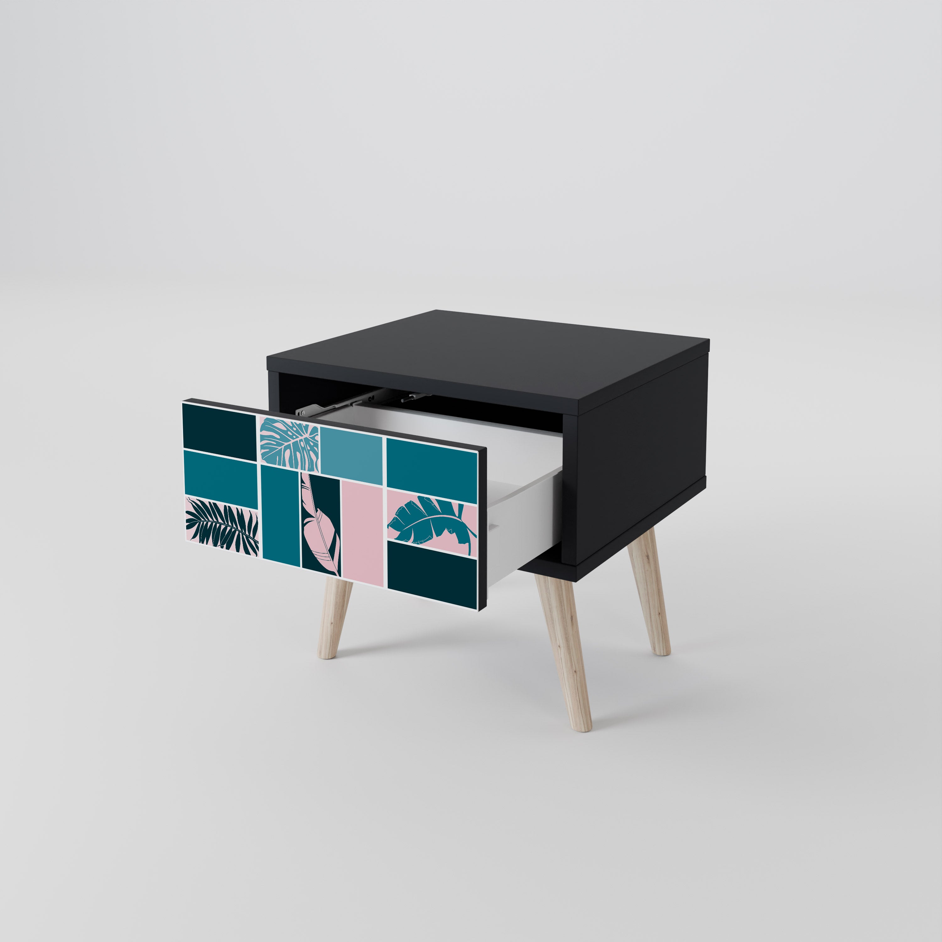 COMBINACIÓN DE FORMAS Mesita de noche en Acabado Negro