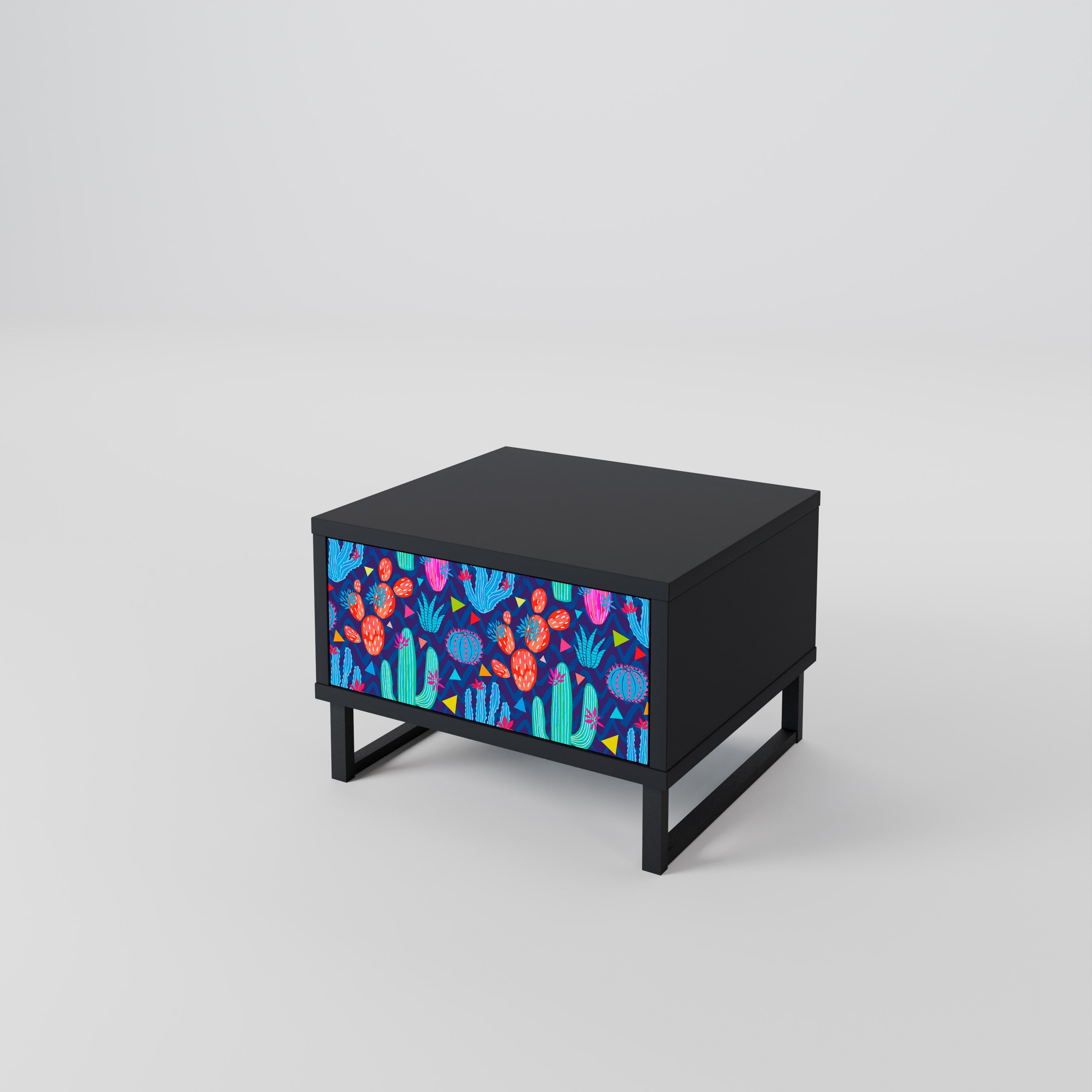 Mesita de noche CACTUS VIBES en acabado negro