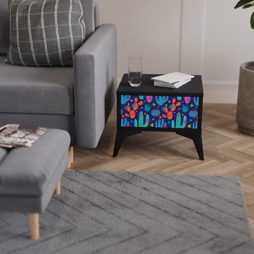 CACTUS VIBES Mesita de Noche en Acabado Negro