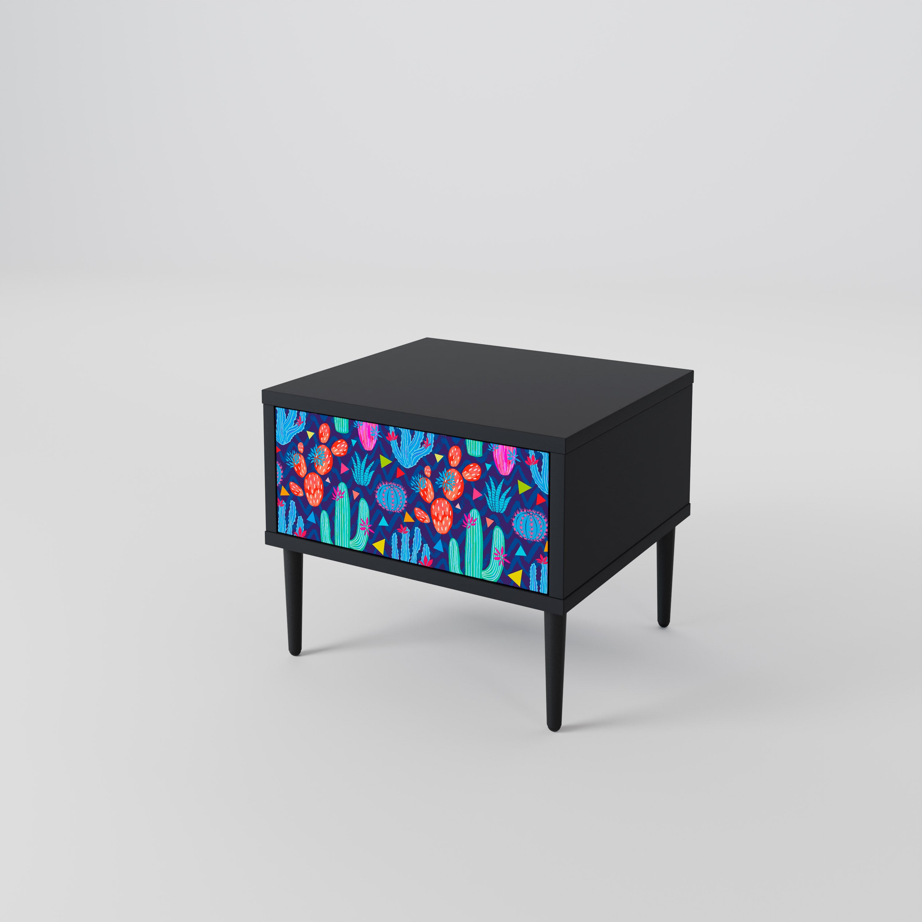 Mesita de noche CACTUS VIBES en acabado negro