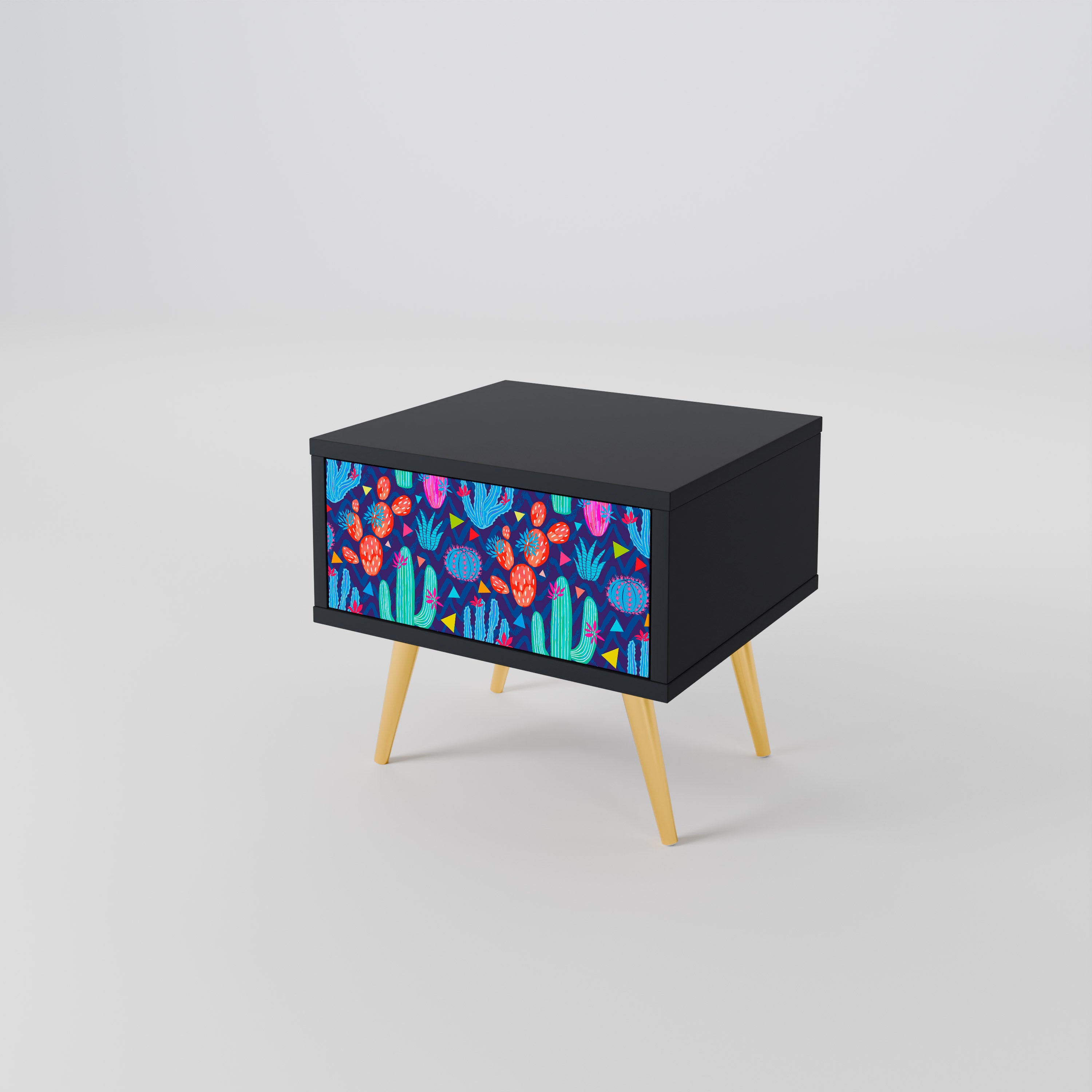 Mesita de noche CACTUS VIBES en acabado negro