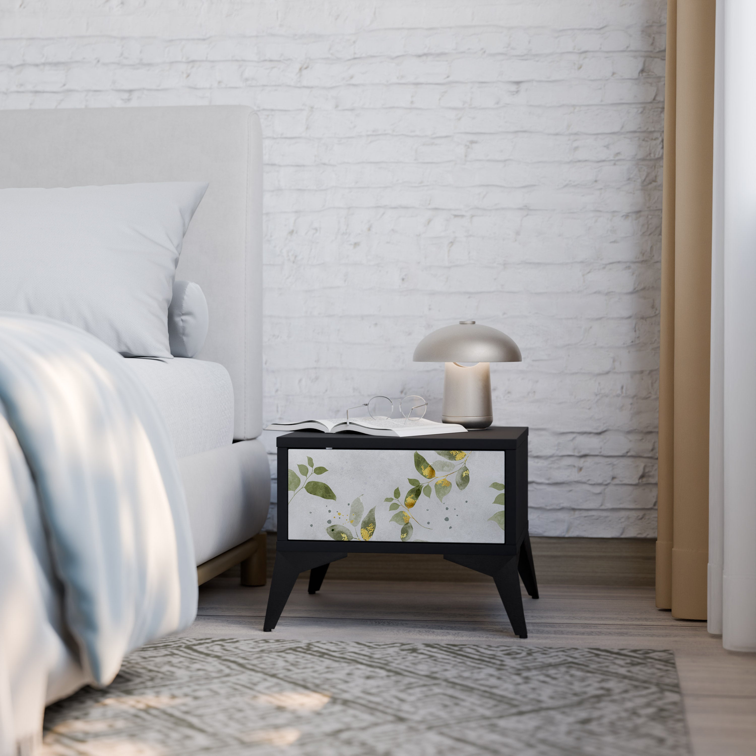 ELEGANT BOTANICS Nightstand in Black Finish
