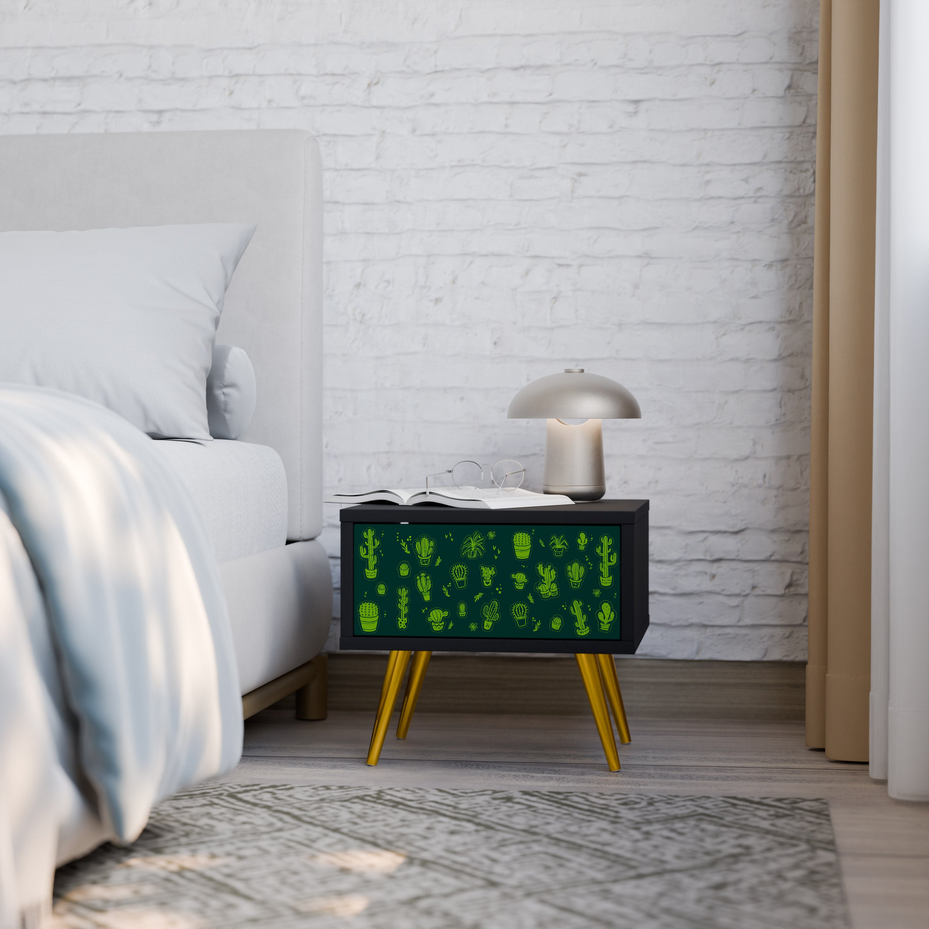 DESERT GREEN Nightstand in Black Finish