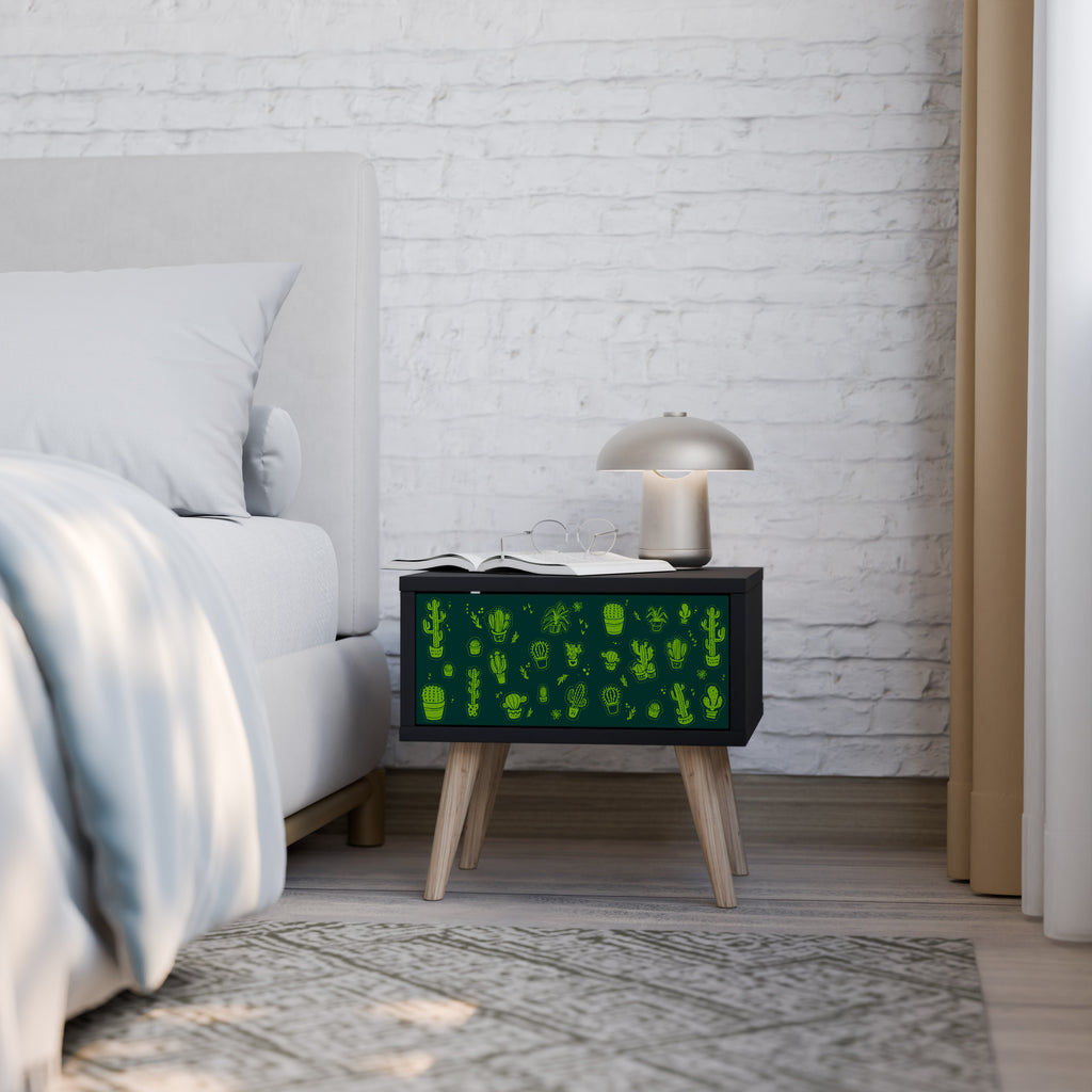 DESERT GREEN Nightstand in Black Finish