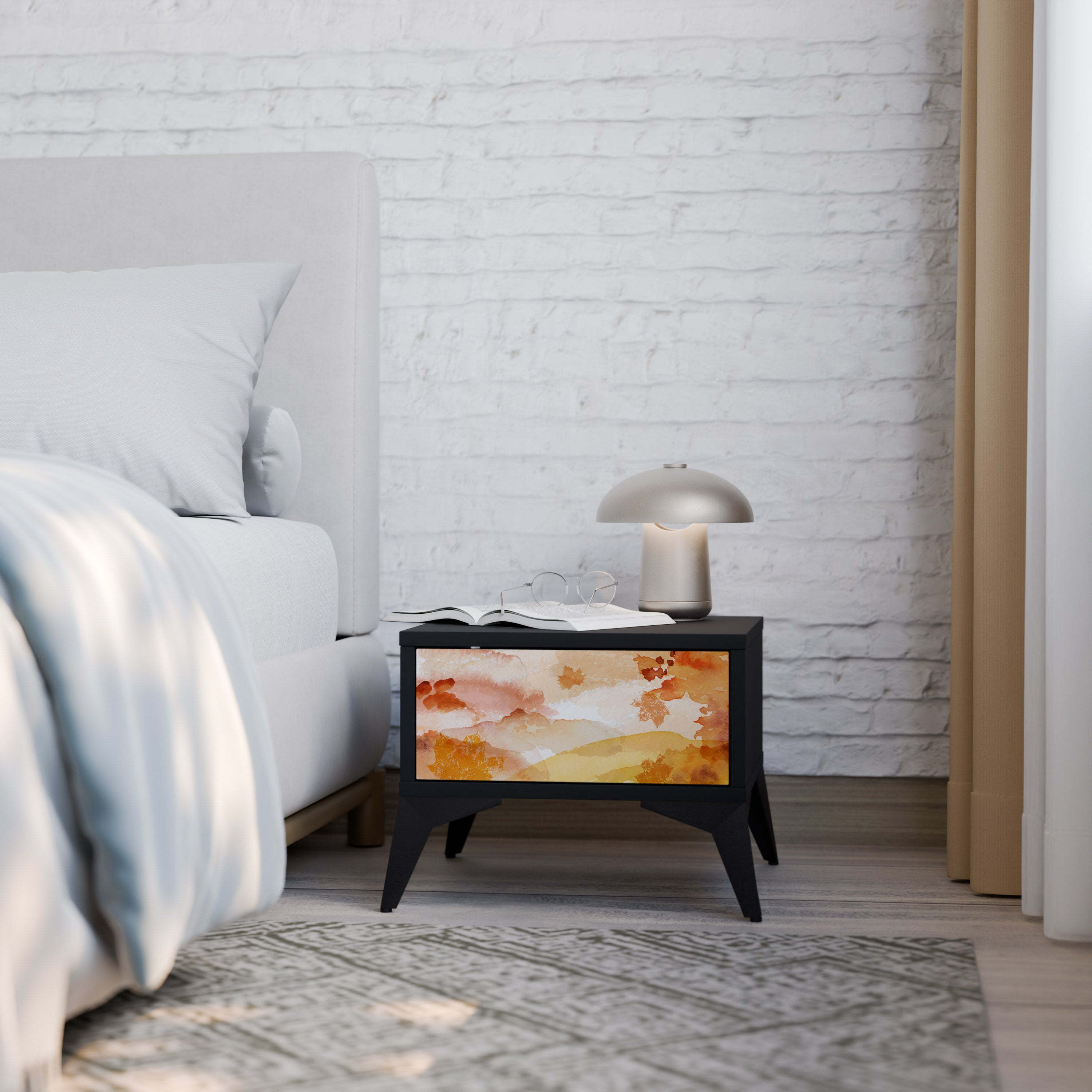 TRACES OF AUTUMN Nightstand in Black Finish