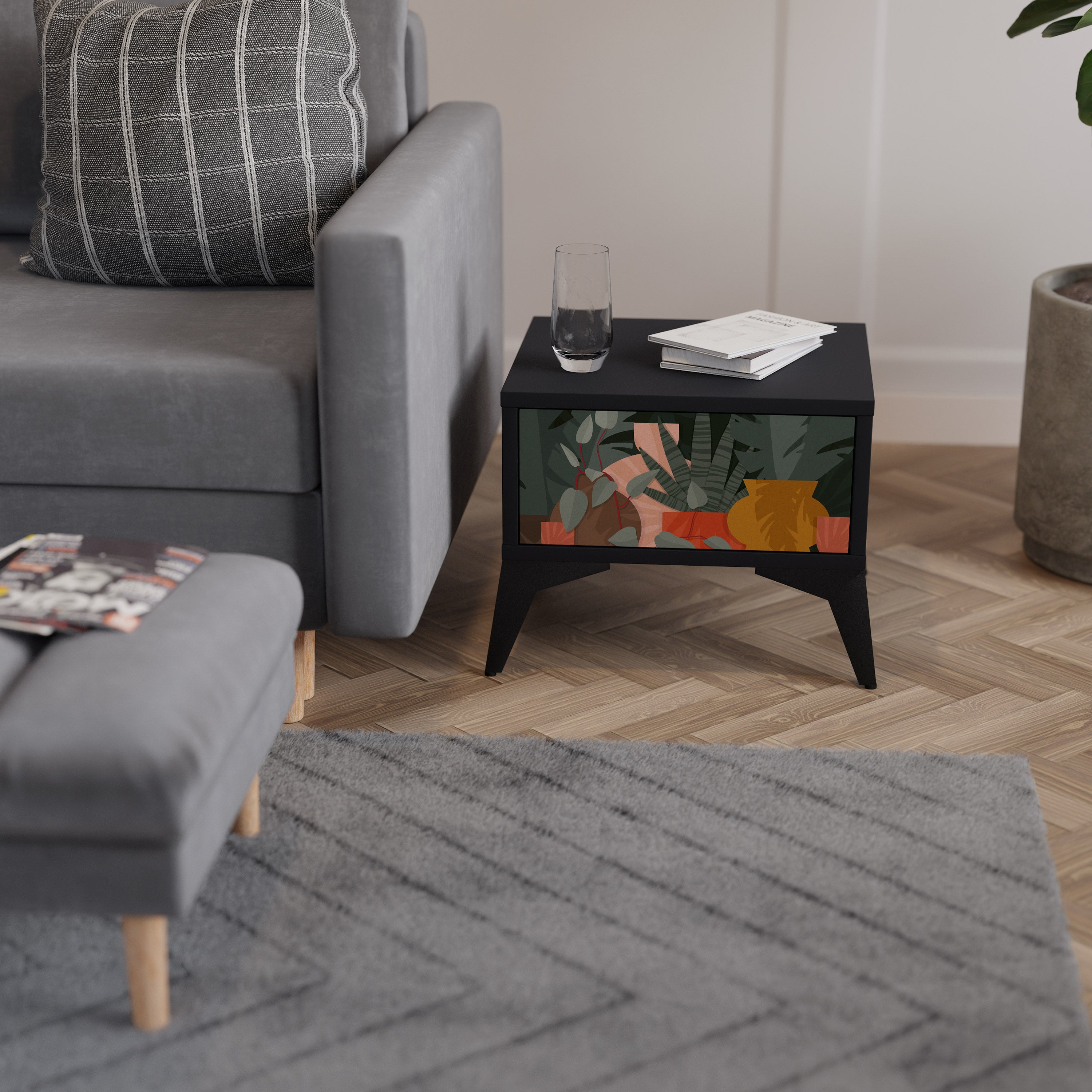 TROPICAL COMPOSITION Nightstand in Black Finish