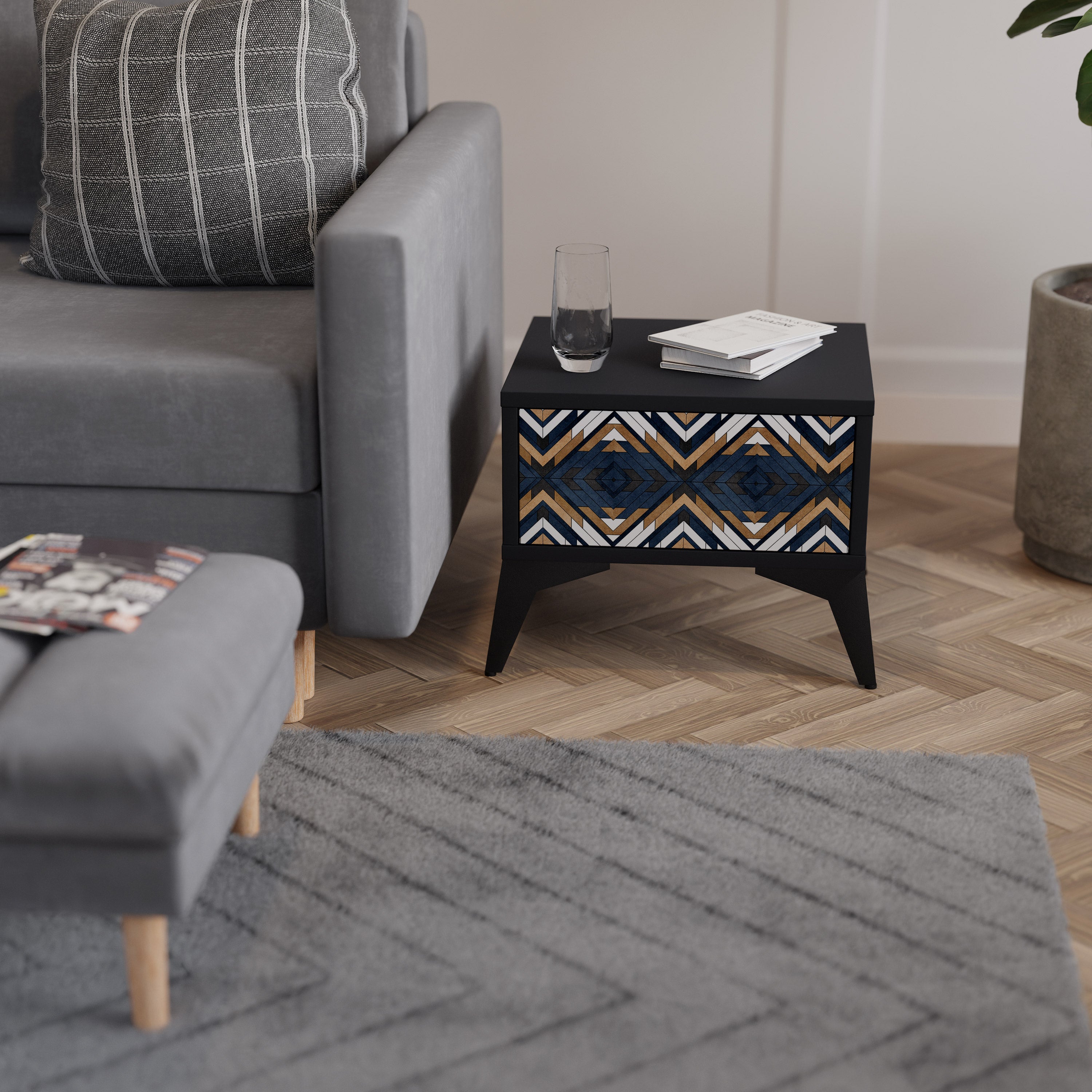ARTFUL GEOMETRY Nightstand in Black Finish