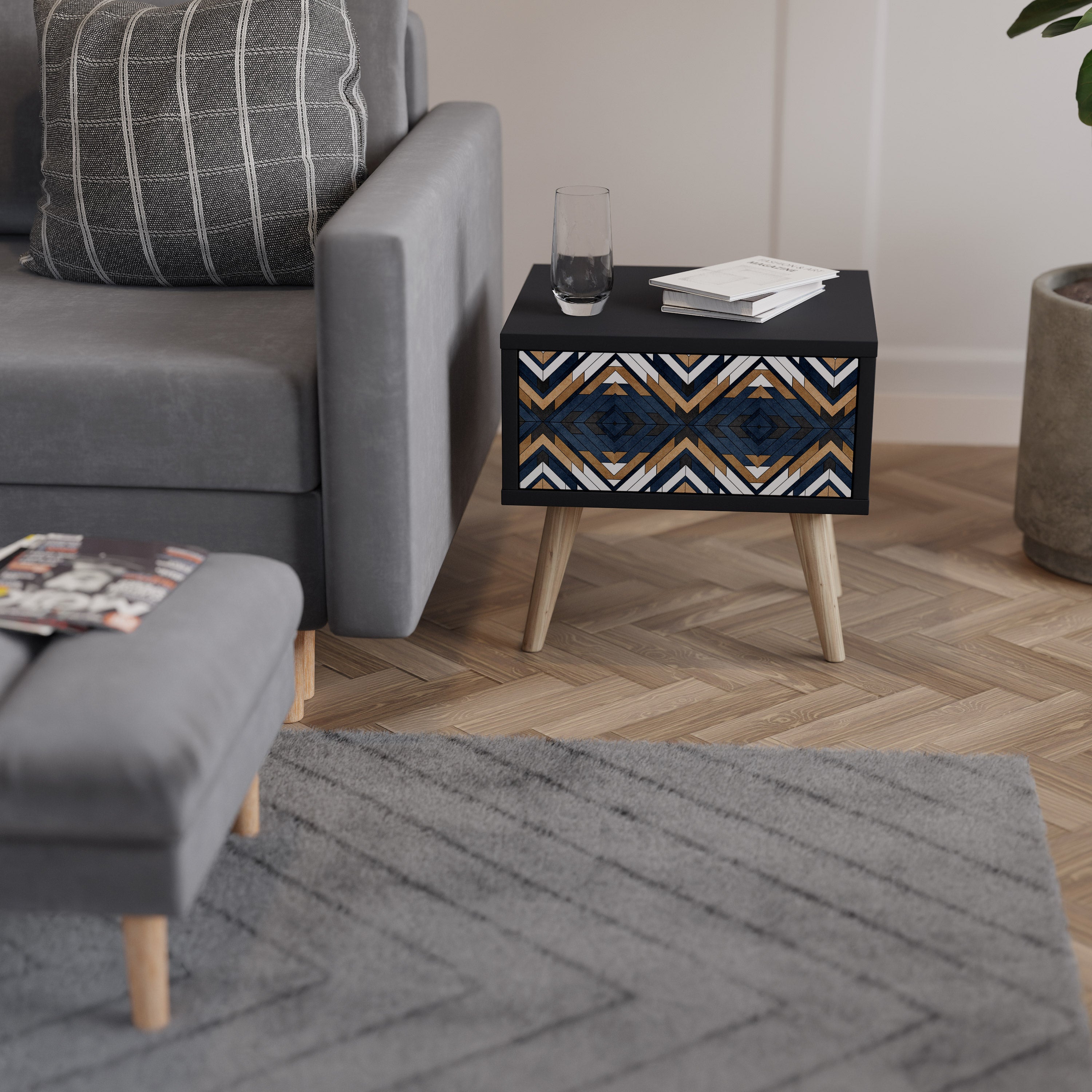 ARTFUL GEOMETRY Nightstand in Black Finish