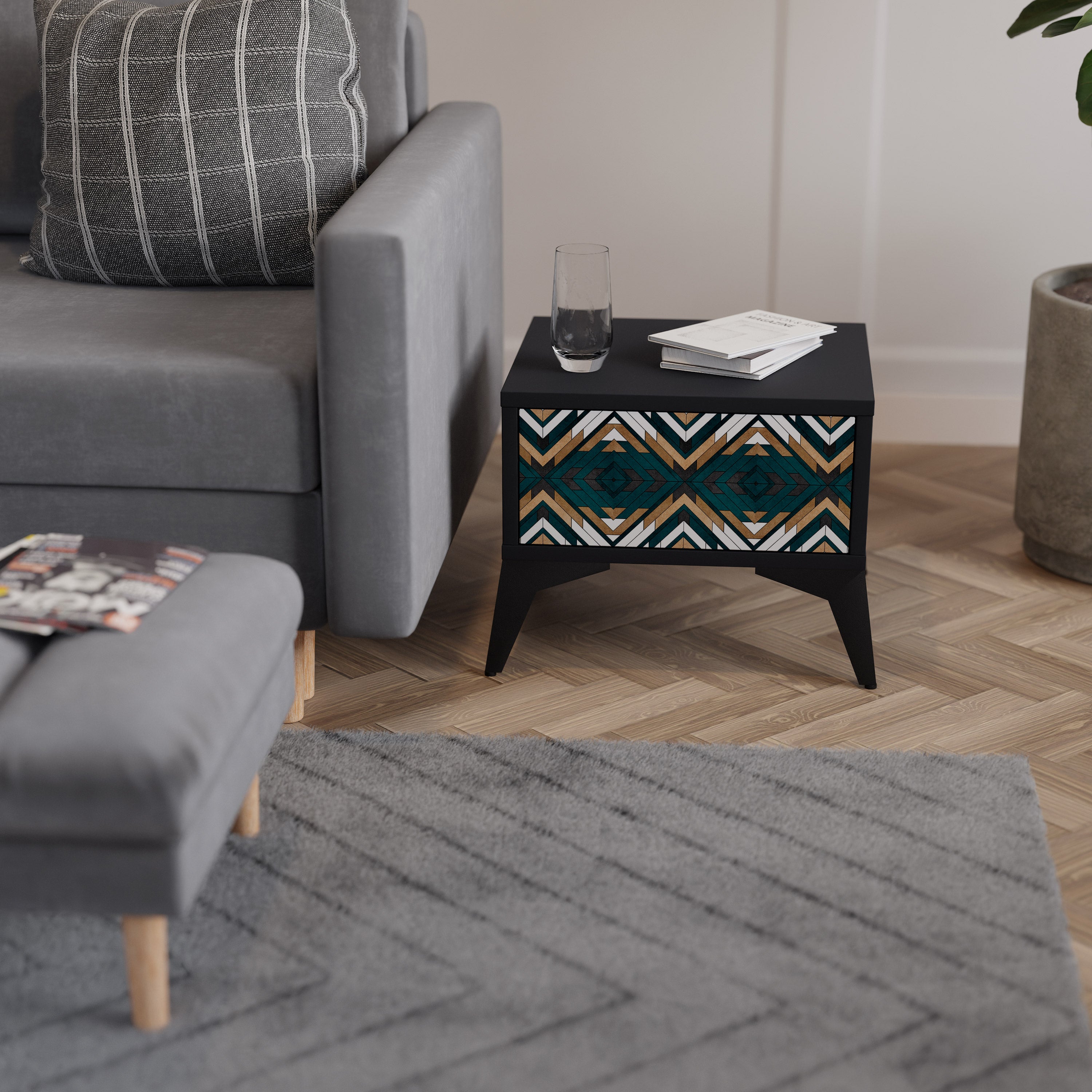 ARTISTIC GEOMETRY Nightstand in Black Finish